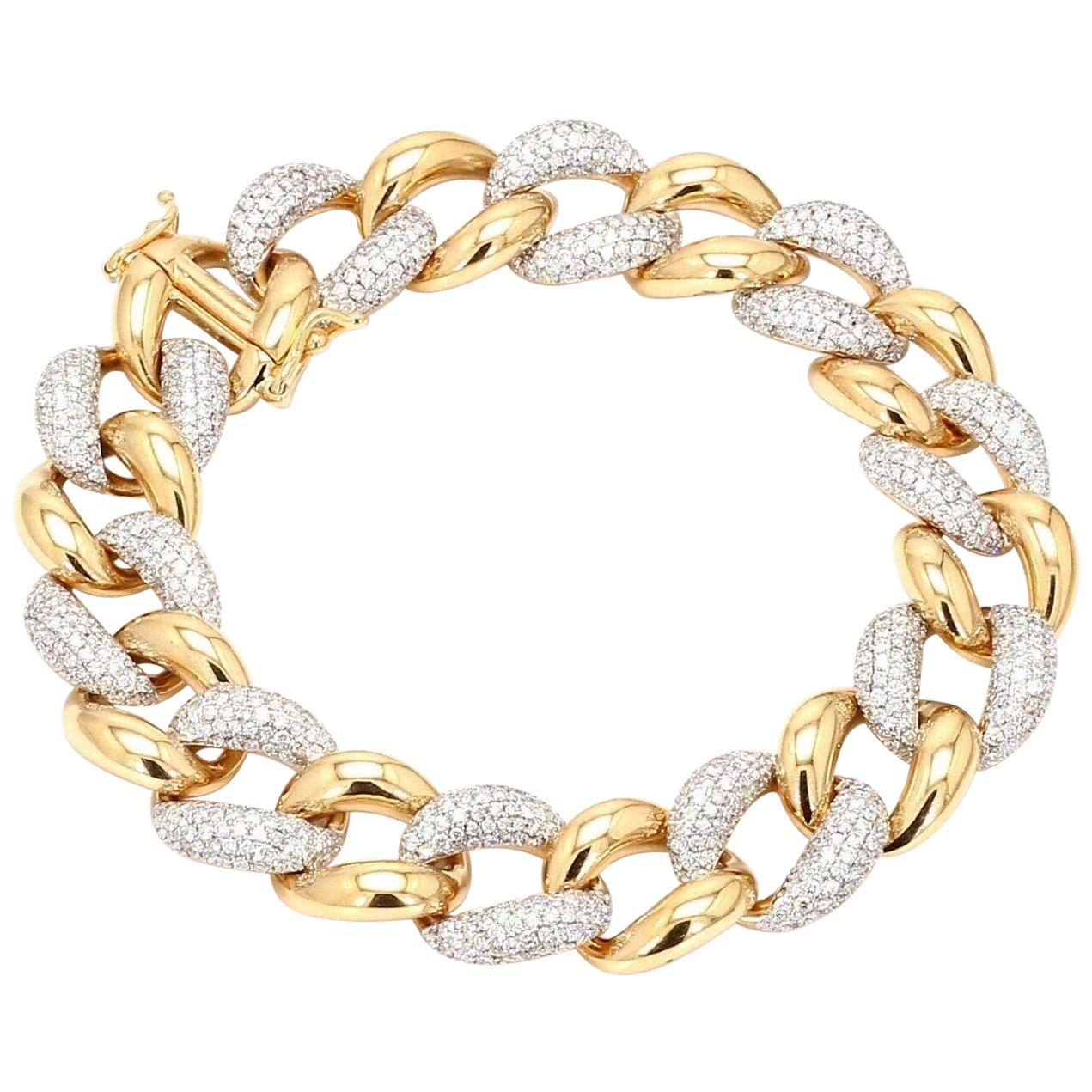 5.60 Carat Diamond Chain Link 18 Karat Yellow Gold Bracelet For Sale