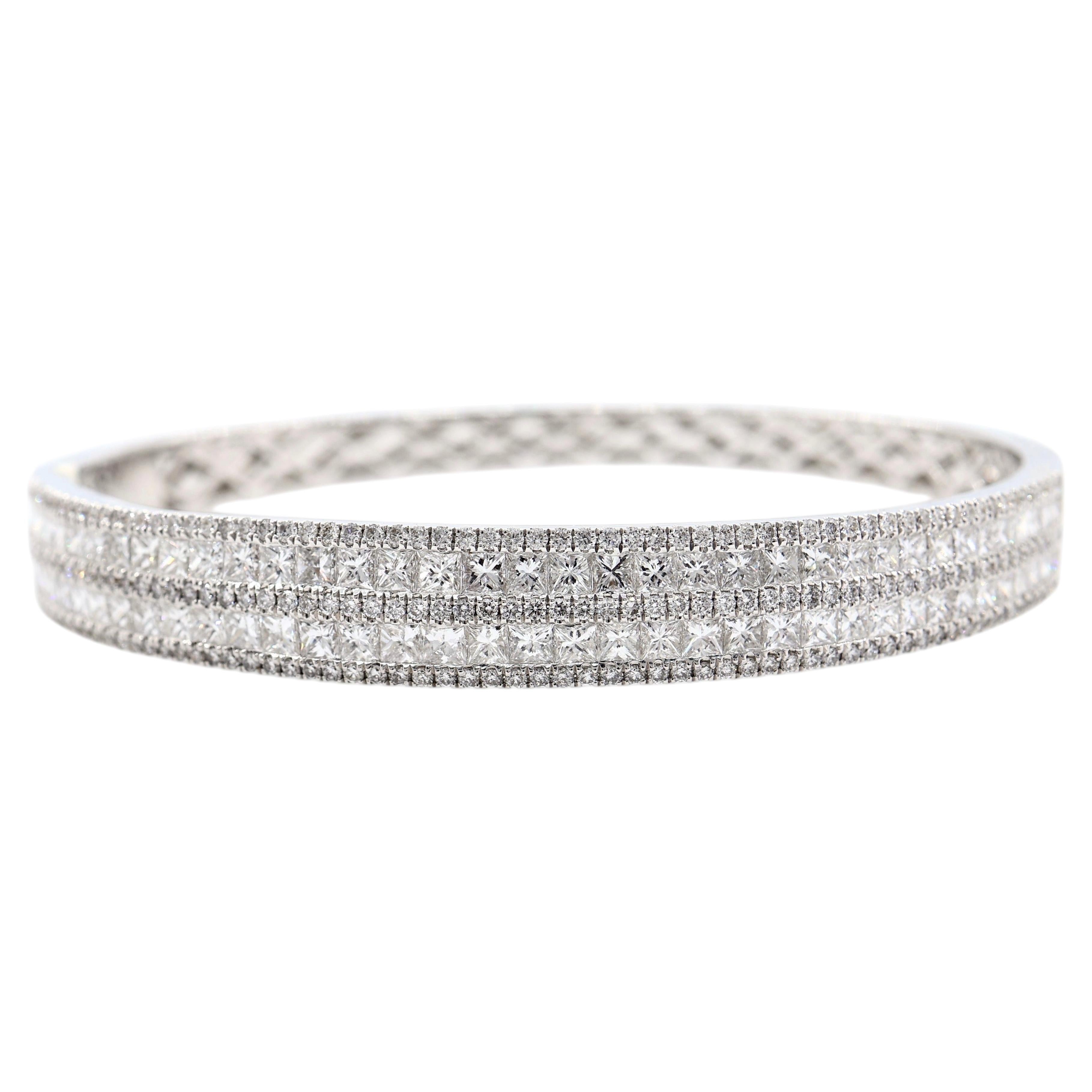 5.60 Carat Diamond Multi Row Bangle Bracelet in 18K White Gold