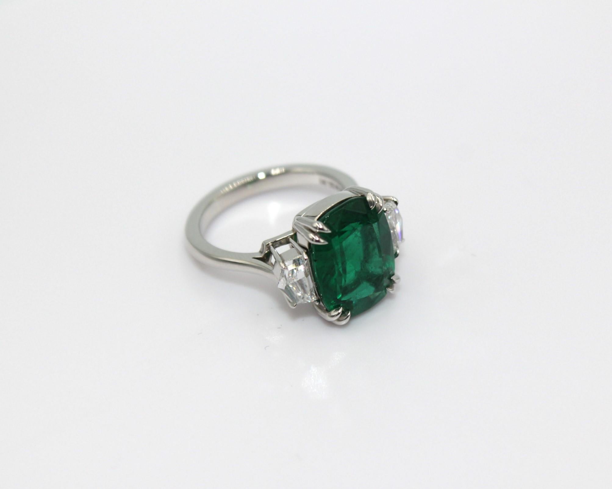 Cushion Cut 5.60 Carat Emerald Diamond ring  For Sale