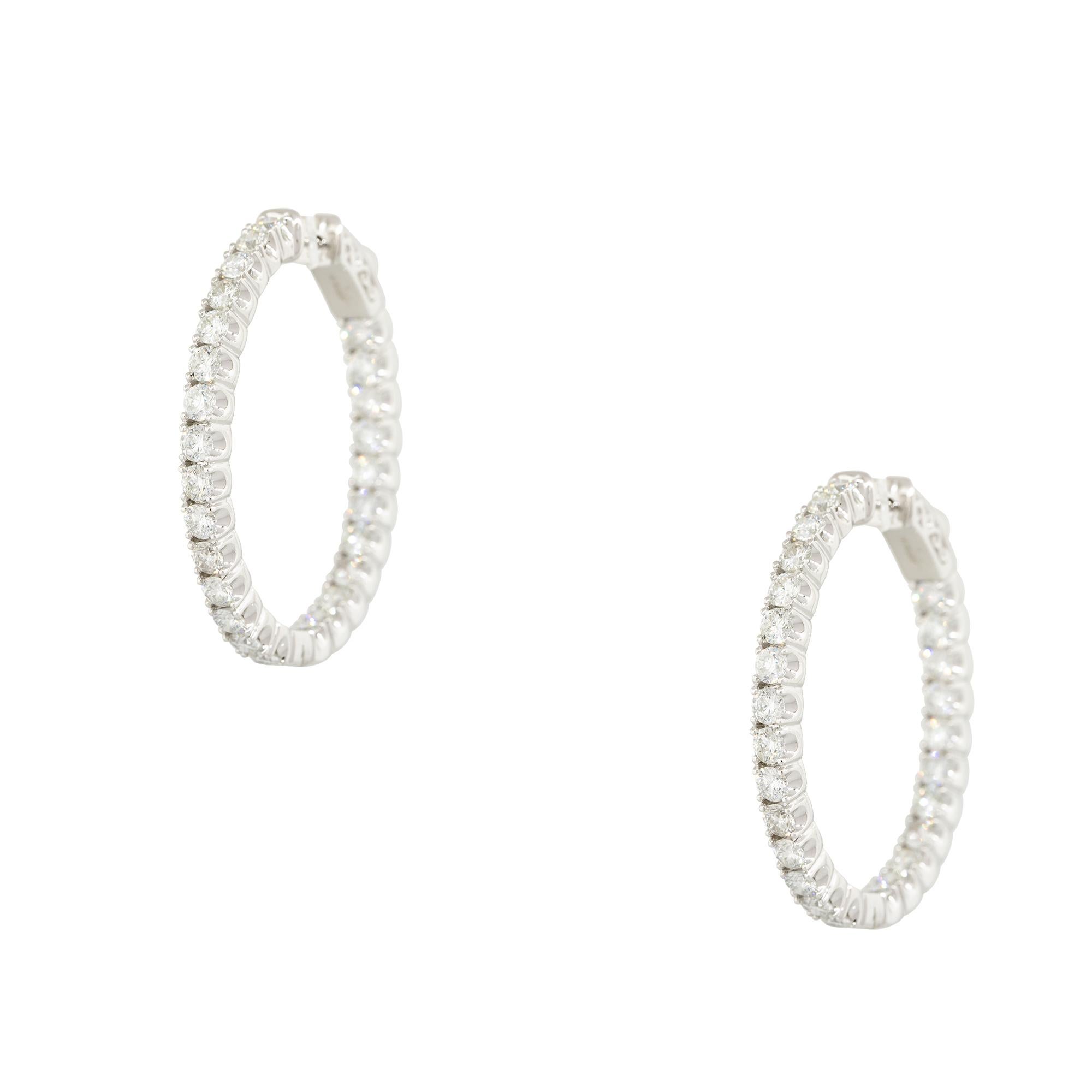 Round Cut 5.60 Carat Inside Out Large Diamond Hoop Earrings 18 Karat in Stock For Sale
