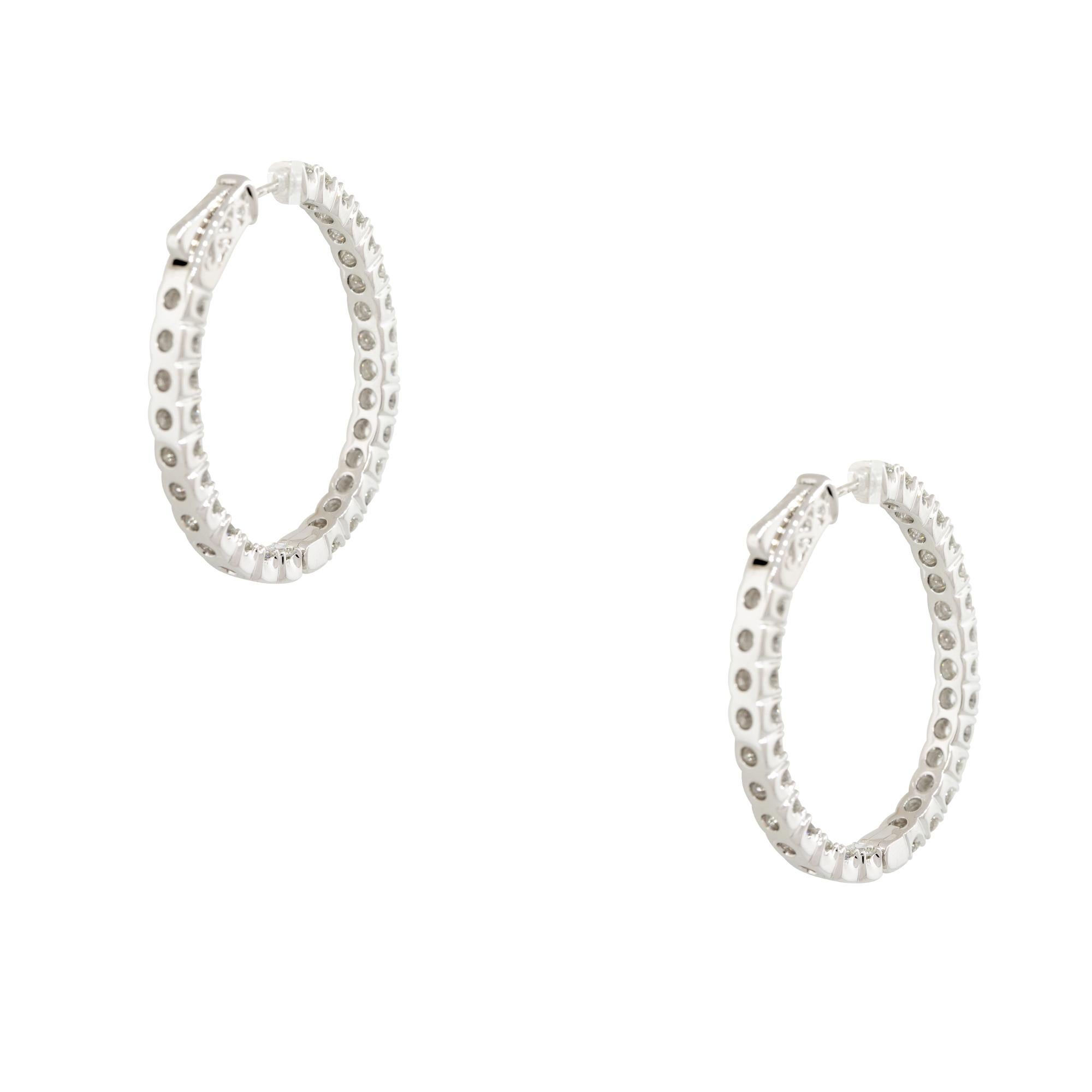 Women's 5.60 Carat Inside Out Large Diamond Hoop Earrings 18 Karat in Stock For Sale