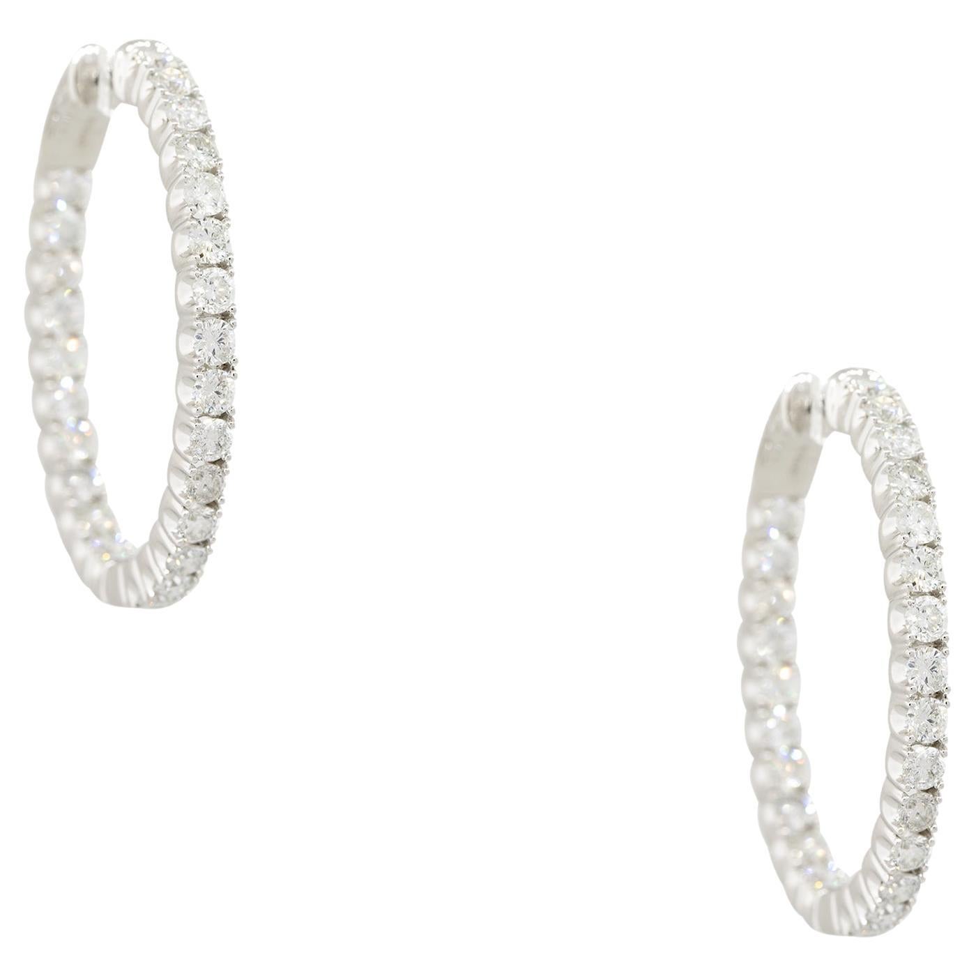 5.60 Carat Inside Out Large Diamond Hoop Earrings 18 Karat in Stock For Sale