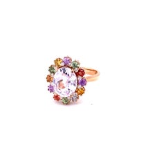 5.60 Carat Natural Kunzite Sapphire Diamond 14 Karat Rose Gold Cocktail Ring