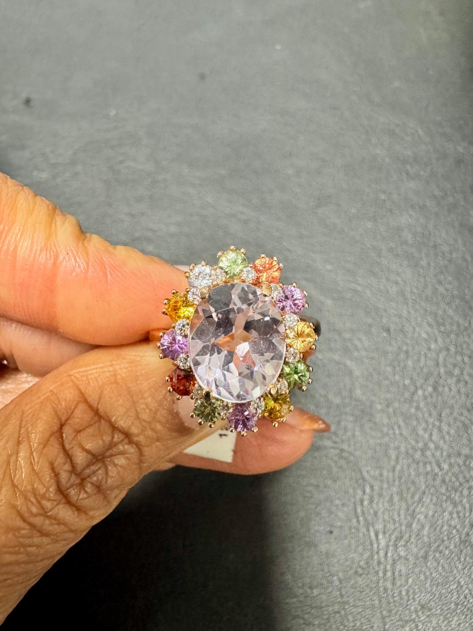 Anello da cocktail in oro rosa 14 carati con zaffiro Kunzite e diamante da 5,60 carati in vendita 3