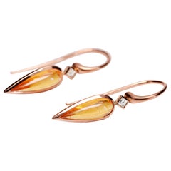 5.60 Carat Mandarin Garnet and Diamond Drop Earrings 18 Karat Gold