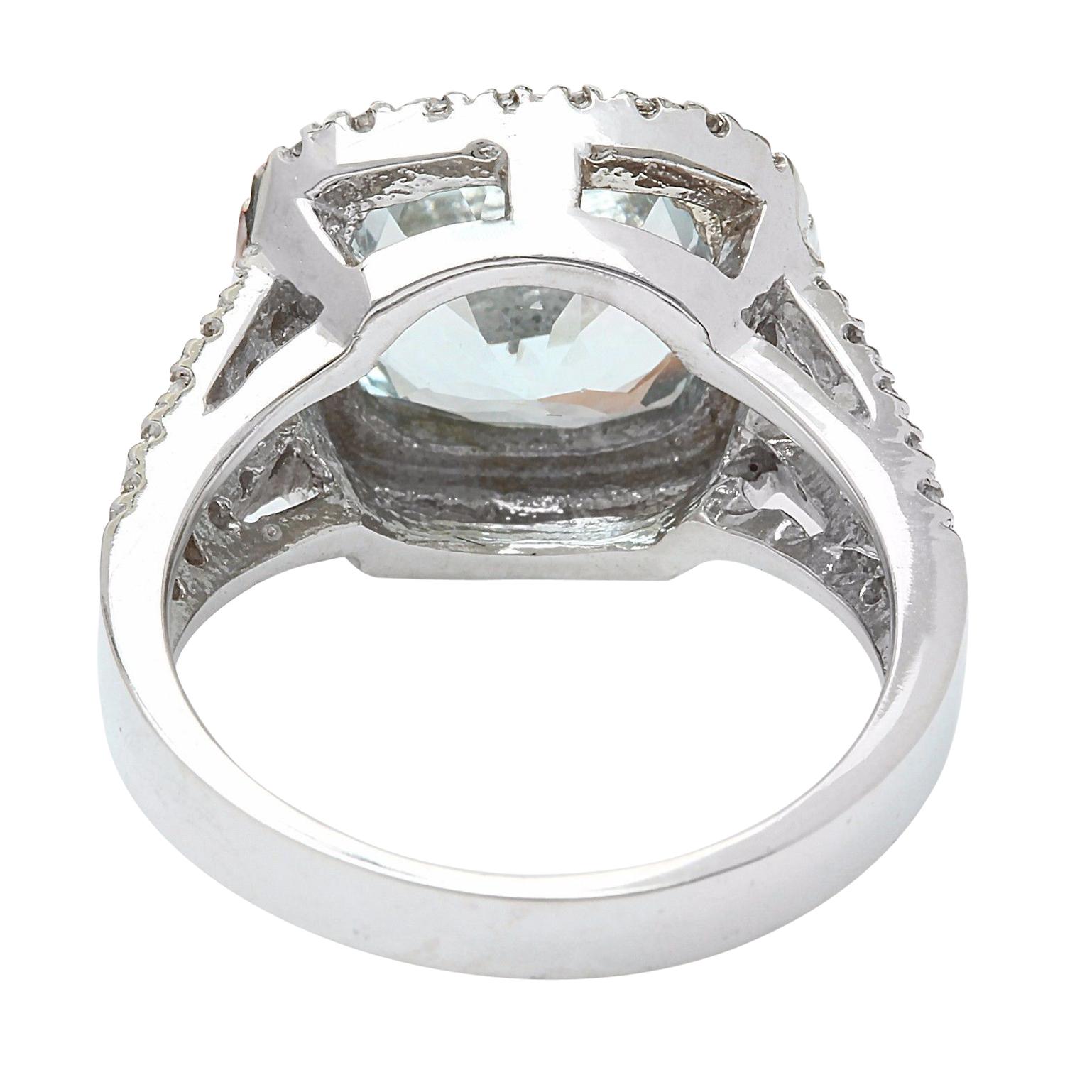 Taille coussin Bague aigue-marine et diamants en or blanc massif 14 carats  en vente