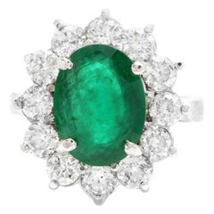5.60 Carat Natural Emerald and Diamond 14 Karat Solid White Gold Ring