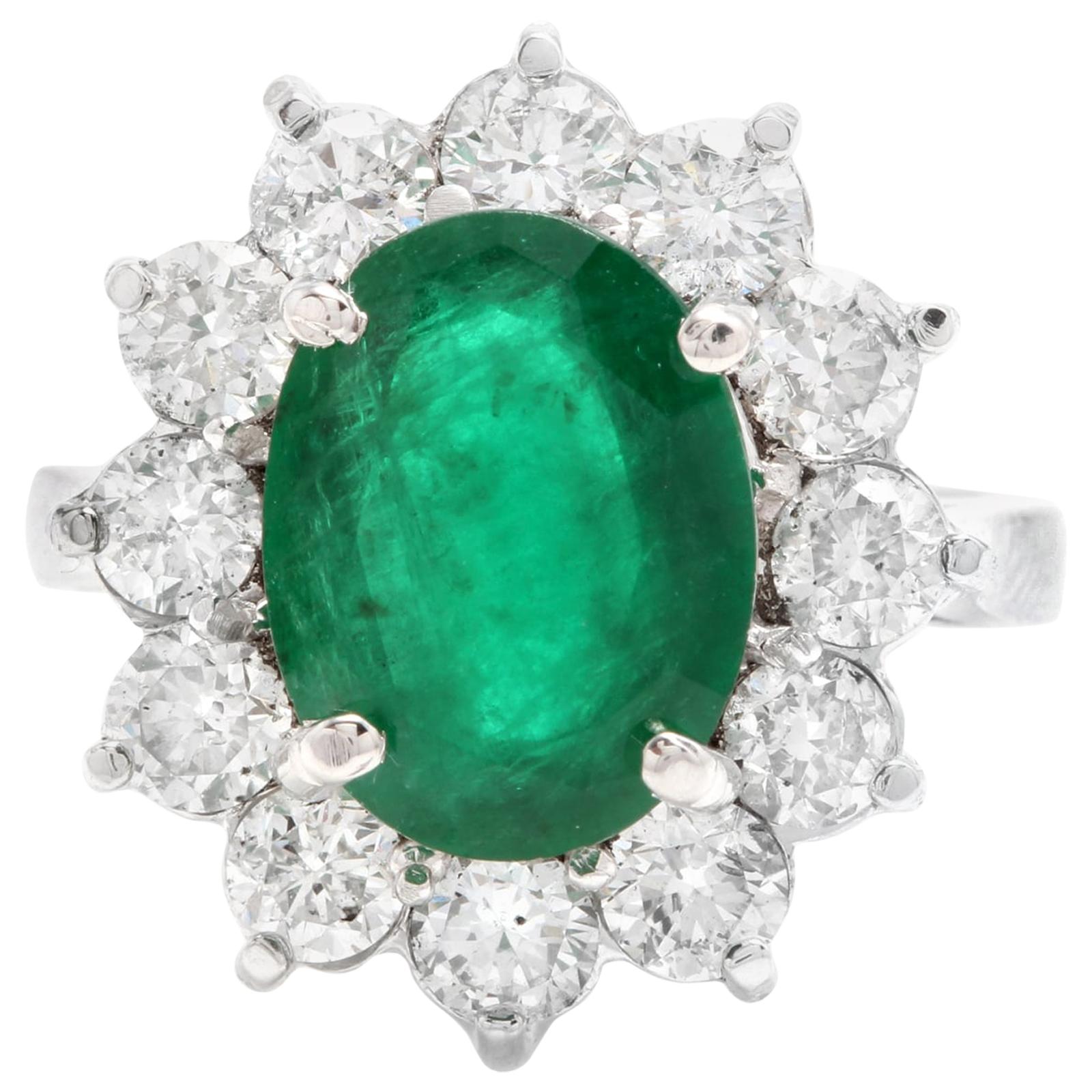 5.60 Carat Natural Emerald and Diamond 14 Karat Solid White Gold Ring