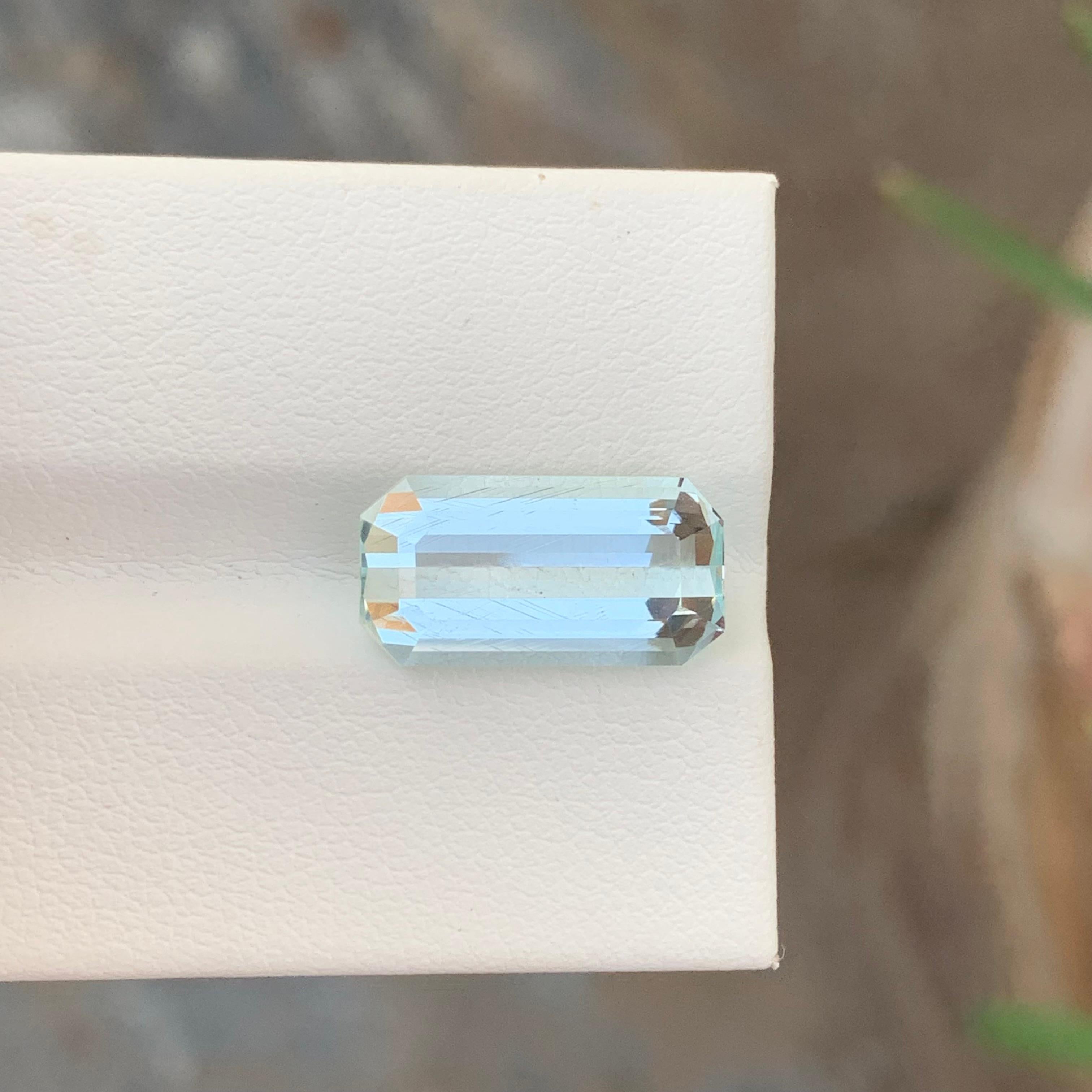 Loose Aquamarine
Weight: 5.60 Carat
Dimension: 15.3 x 7.9 x 5.9 Mm
Colour : Pale Blue
Origin: Shigar Valley, Pakistan
Treatment: Non
Certificate : On Demand
Shape: Emerald 

Aquamarine is a captivating gemstone known for its enchanting blue-green
