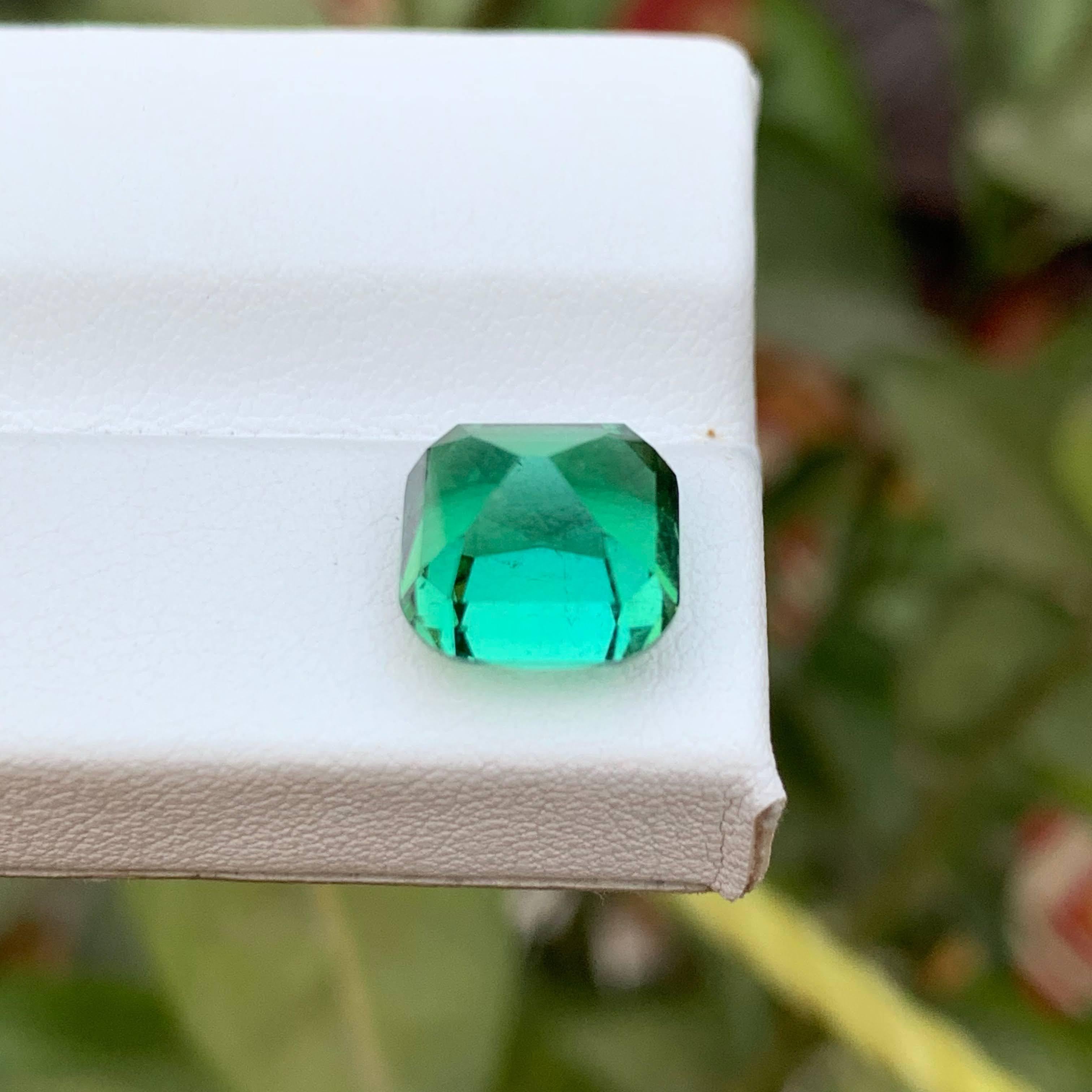 5.60 Carat Natural Loose Greenish Blue Tourmaline Cushion Cut Afghan Gemstone (Tourmaline bleue verdâtre en vrac, taille coussin) en vente 1