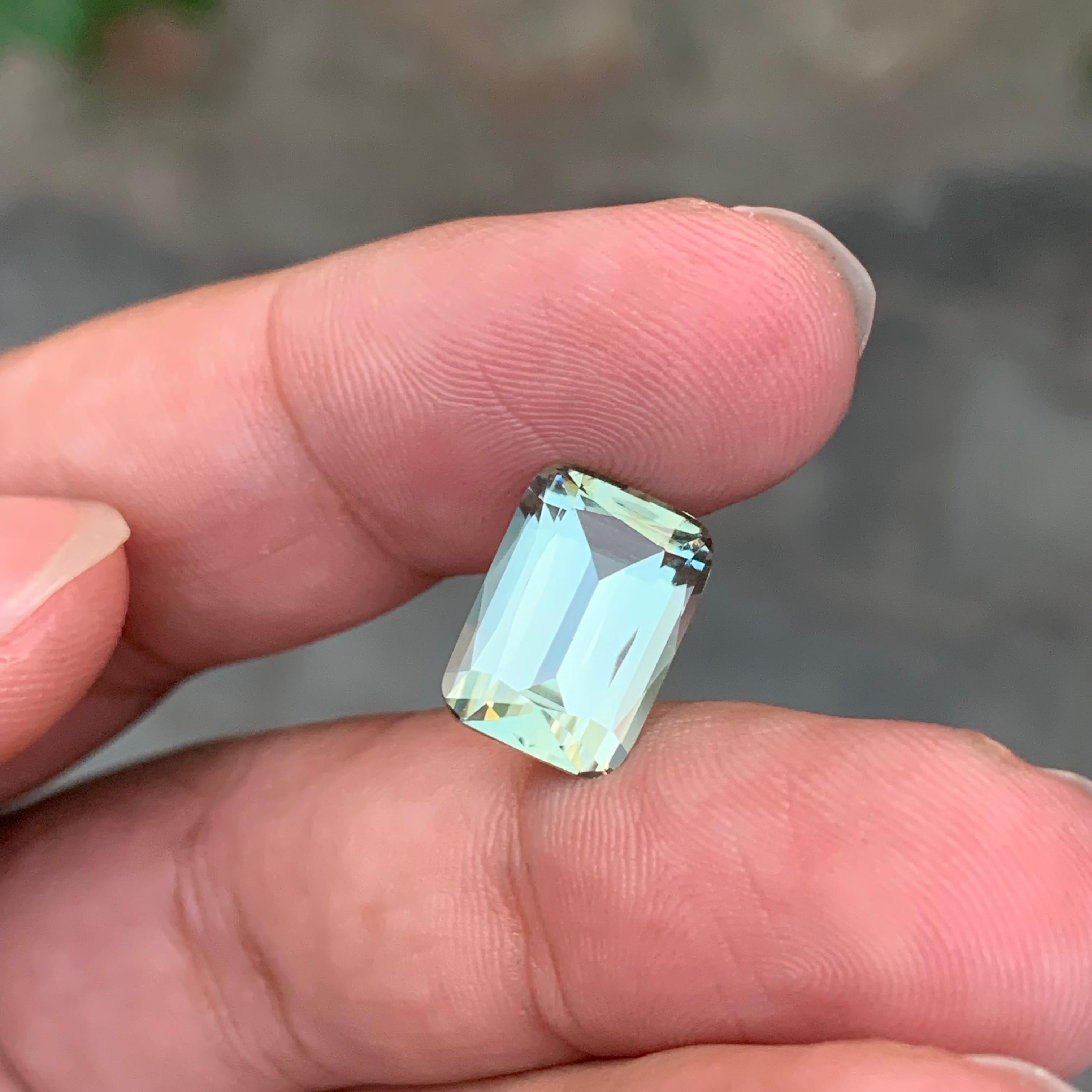 5.60 Carat Natural Loose Light Lime Green Tourmaline Cushion Shape Gem For Sale 4