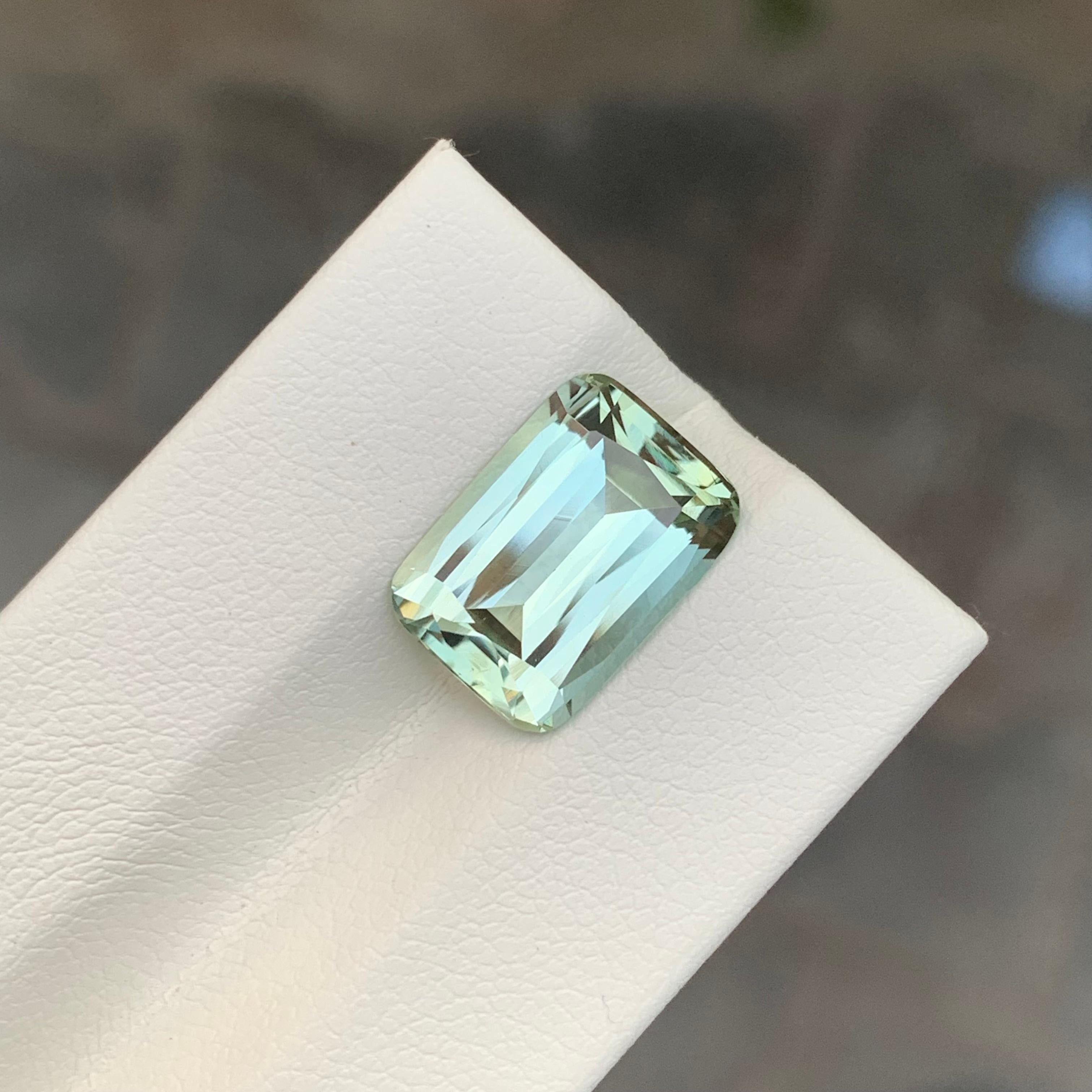 Arts and Crafts 5.60 Carat Natural Loose Light Lime Green Tourmaline Cushion Shape Gem For Sale