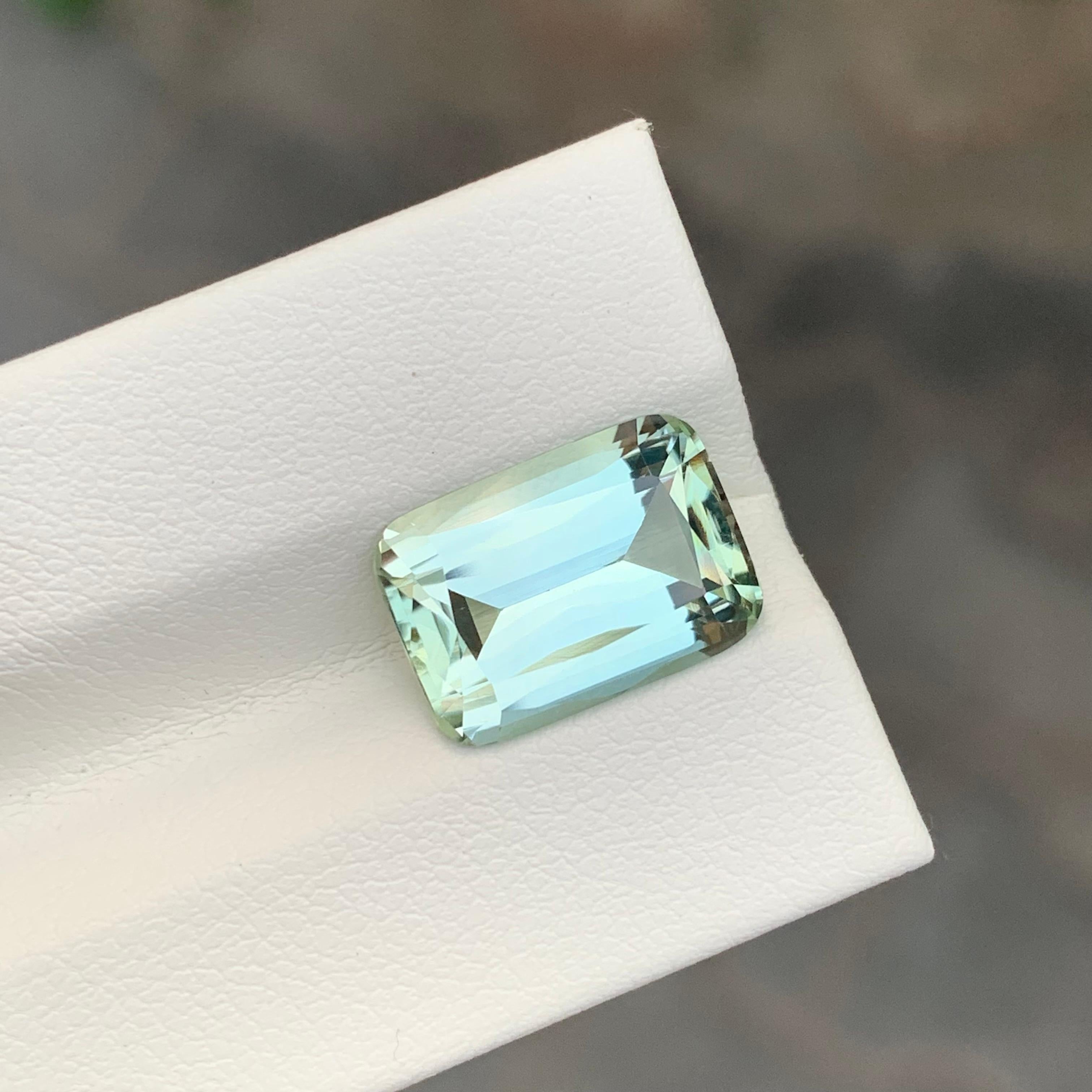 Women's or Men's 5.60 Carat Natural Loose Light Lime Green Tourmaline Cushion Shape Gem For Sale
