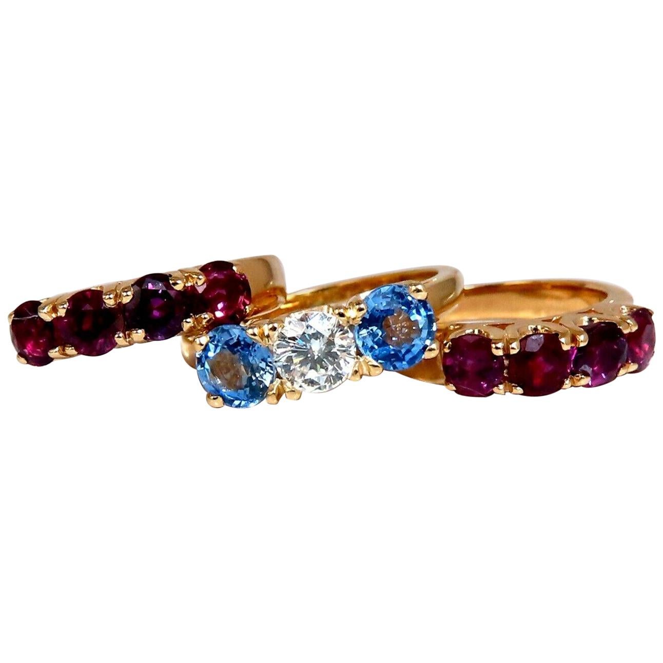 5.60 Carat Natural Ruby Sapphire Stackable Stacking Bands 14 Karat