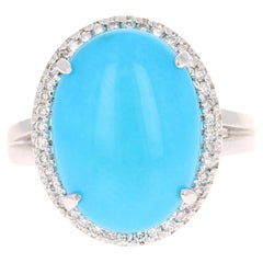 5.60 Carat Natural Turquoise Diamond 14 Karat White Gold Cocktail Ring