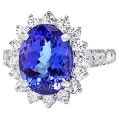 5.60 Carat Natural Very Nice Looking Tanzanite and Diamond 14K Solid White Gold