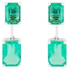5.60 Carat Octagon Natural Emerald Stud Earrings Solid 18k White Gold Jewelry