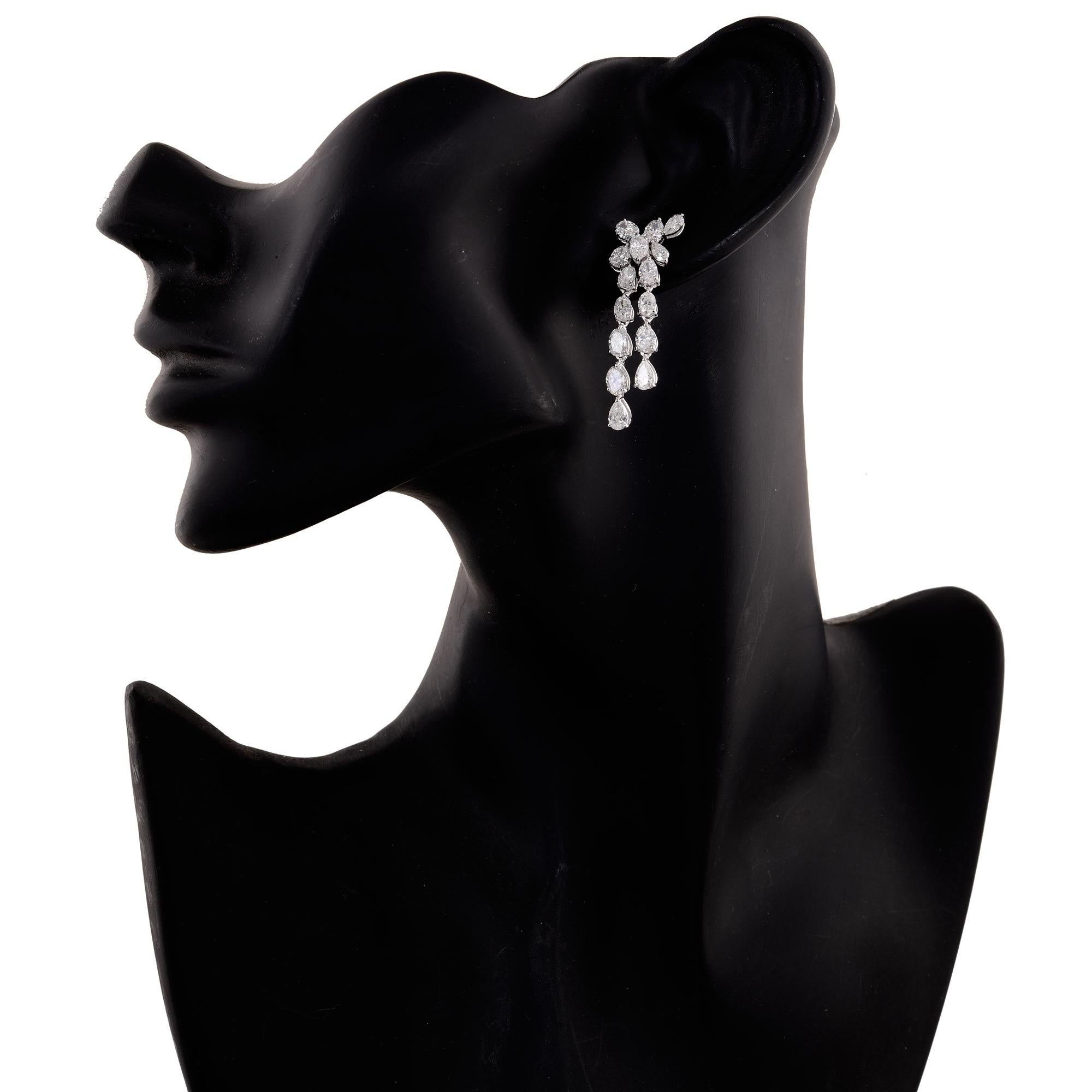 Modern 5.60 Carat Oval & Pear Diamond Dangle Earrings 14 Karat White Gold Fine Jewelry For Sale