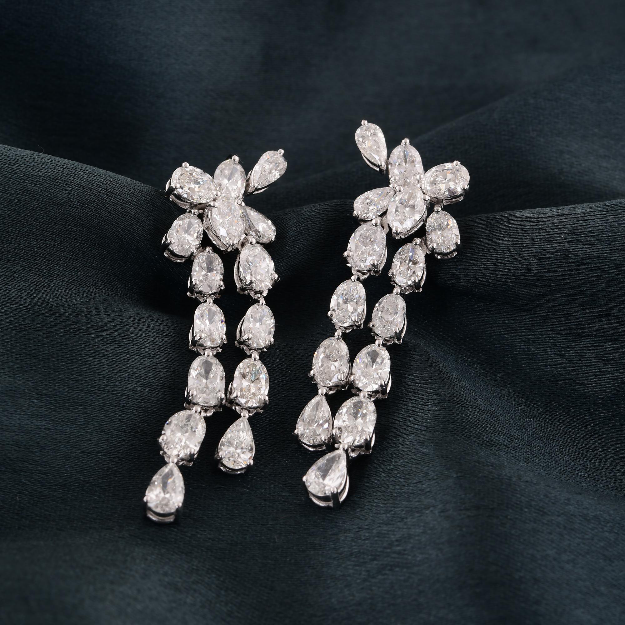 Pear Cut 5.60 Carat Oval & Pear Diamond Dangle Earrings 14 Karat White Gold Fine Jewelry For Sale
