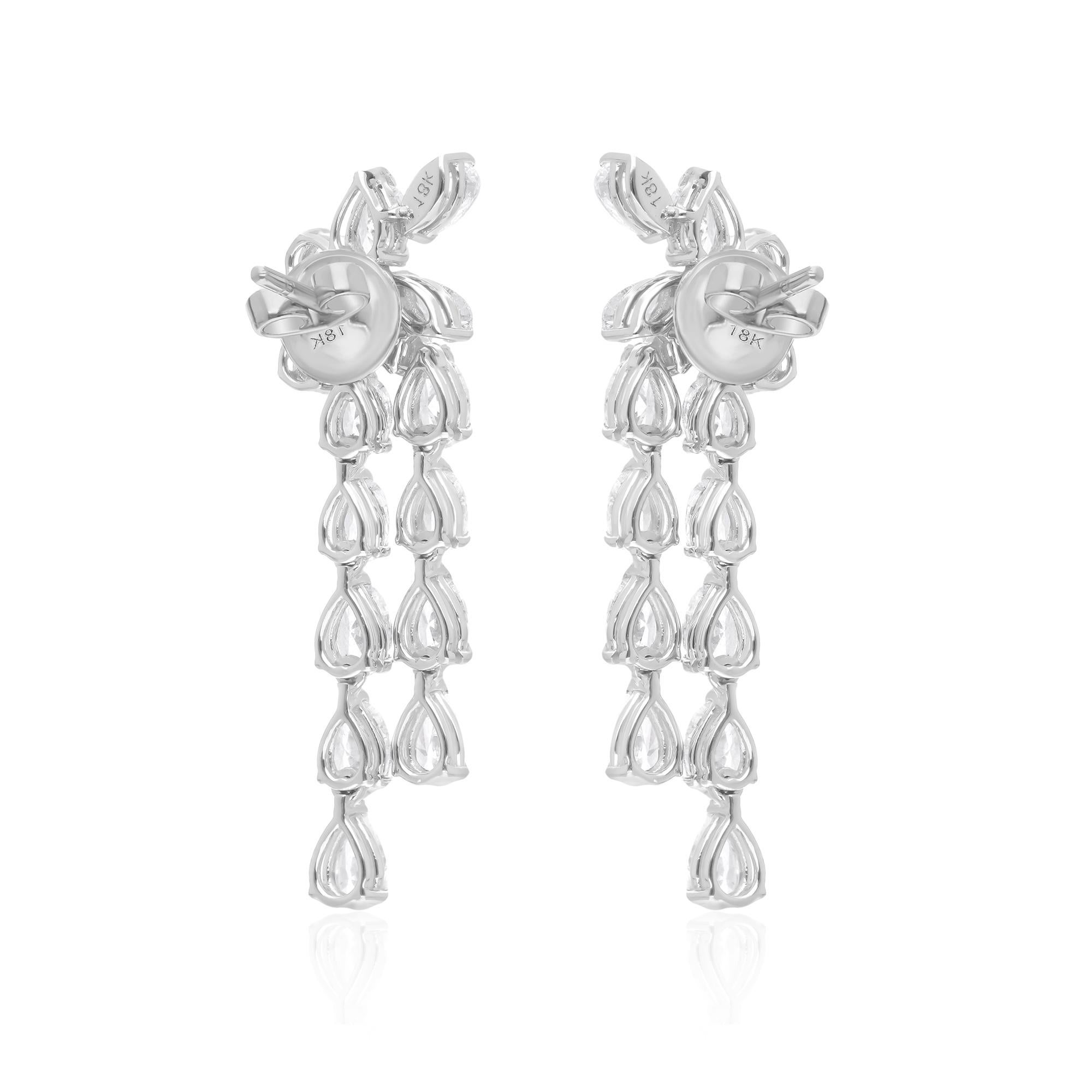 Women's 5.60 Carat Oval & Pear Diamond Dangle Earrings 14 Karat White Gold Fine Jewelry For Sale