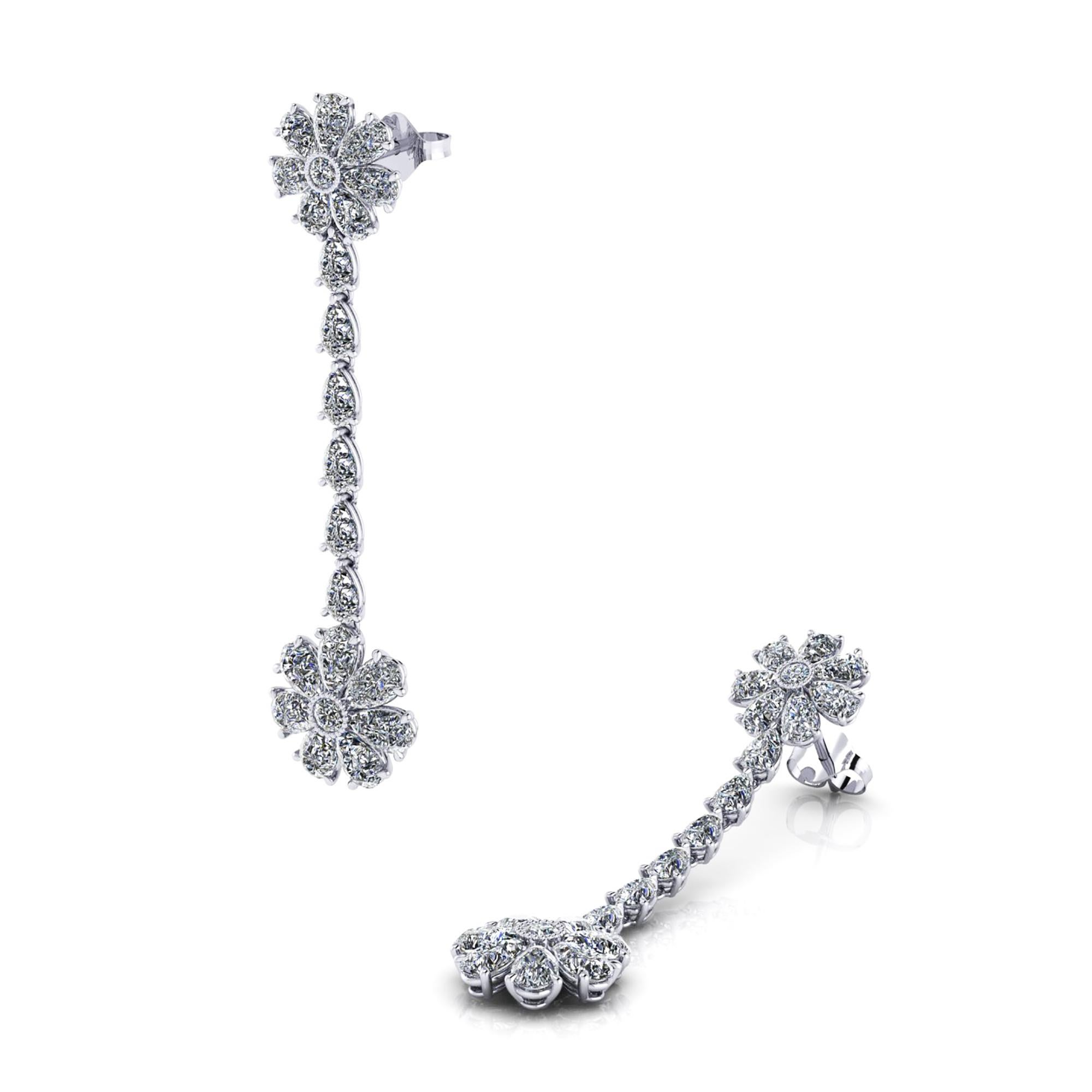 5.60 carat Pear Shape diamond Flower dangling earrings, conceived in Platinum 950 by FERRUCCI, with the best Italian craftsmanship in New York city, delicate and sophisticated