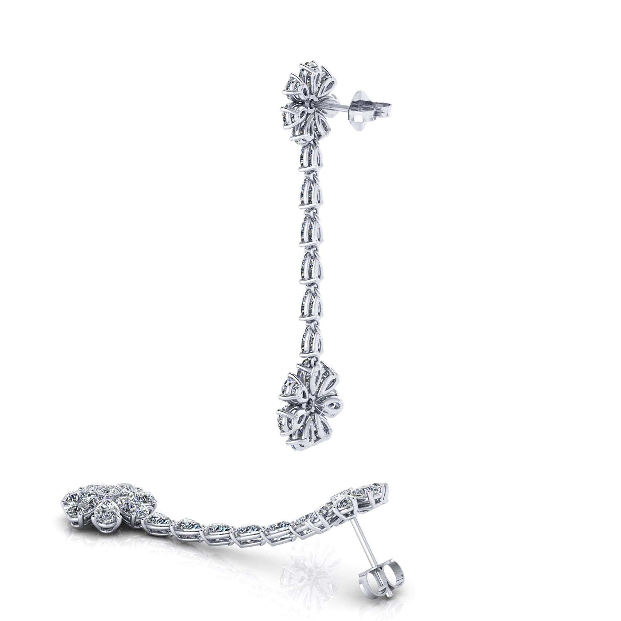 Art Nouveau 5.60 Carat Pear Shape Diamond Flower Dangling Earrings in Platinum 950