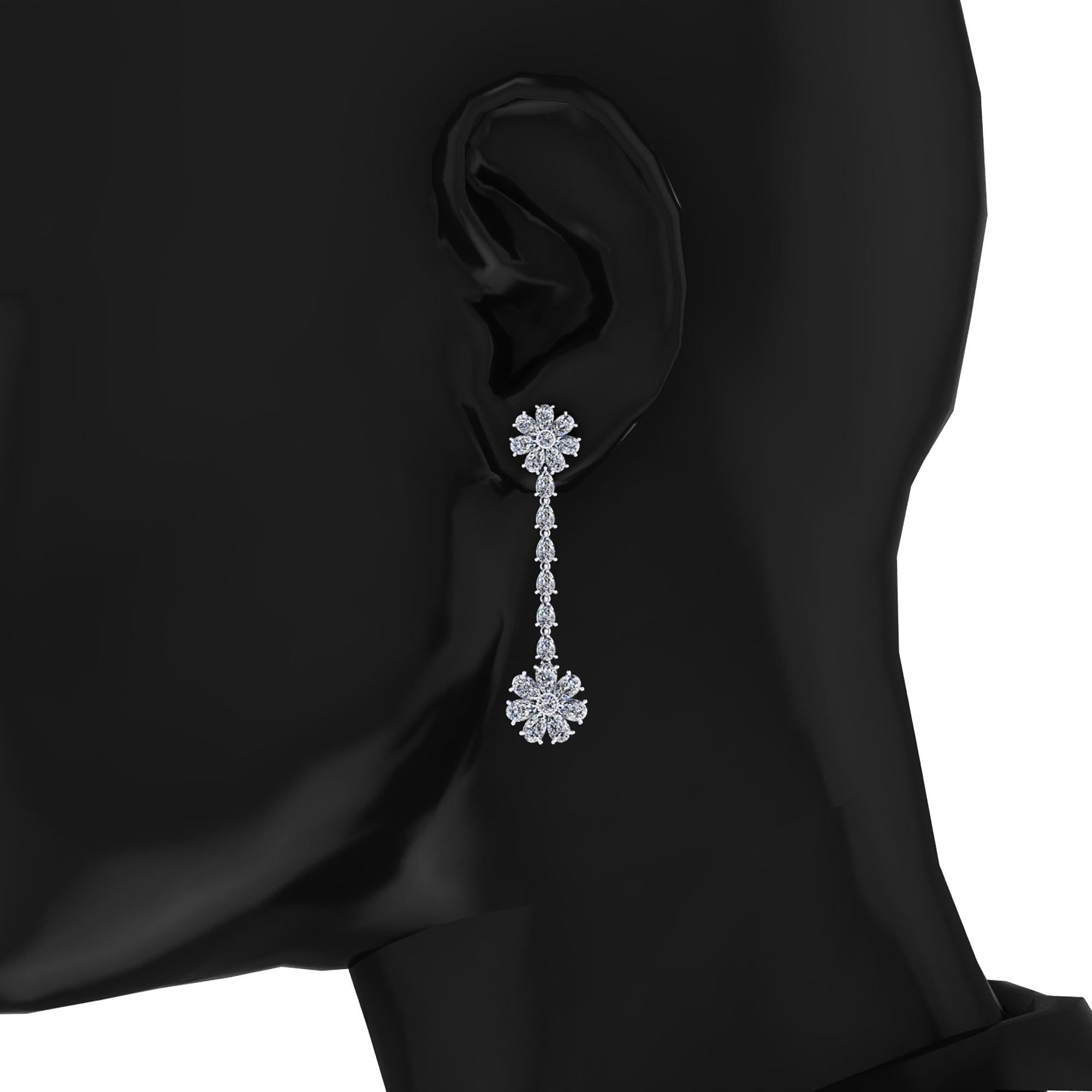 Pear Cut 5.60 Carat Pear Shape Diamond Flower Dangling Earrings in Platinum 950