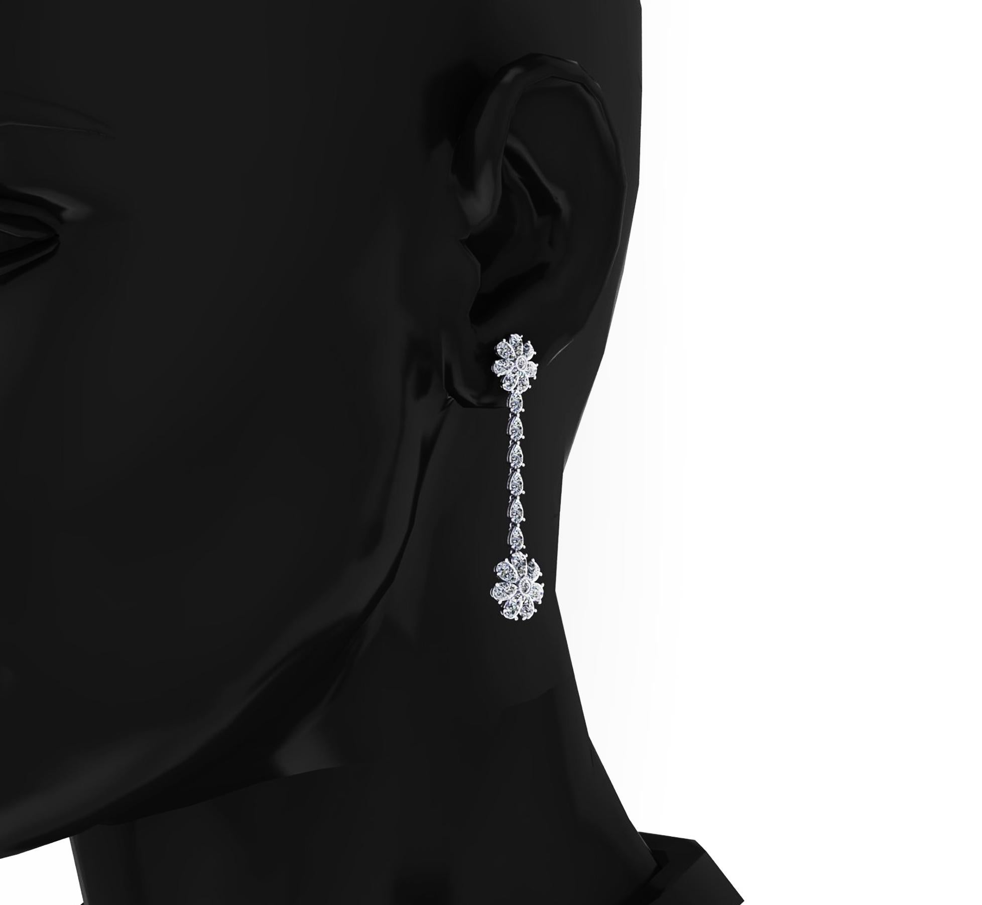 5.60 Carat Pear Shape Diamond Flower Dangling Earrings in Platinum 950 In New Condition In New York, NY