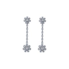 5.60 Carat Pear Shape Diamond Flower Dangling Earrings in Platinum 950