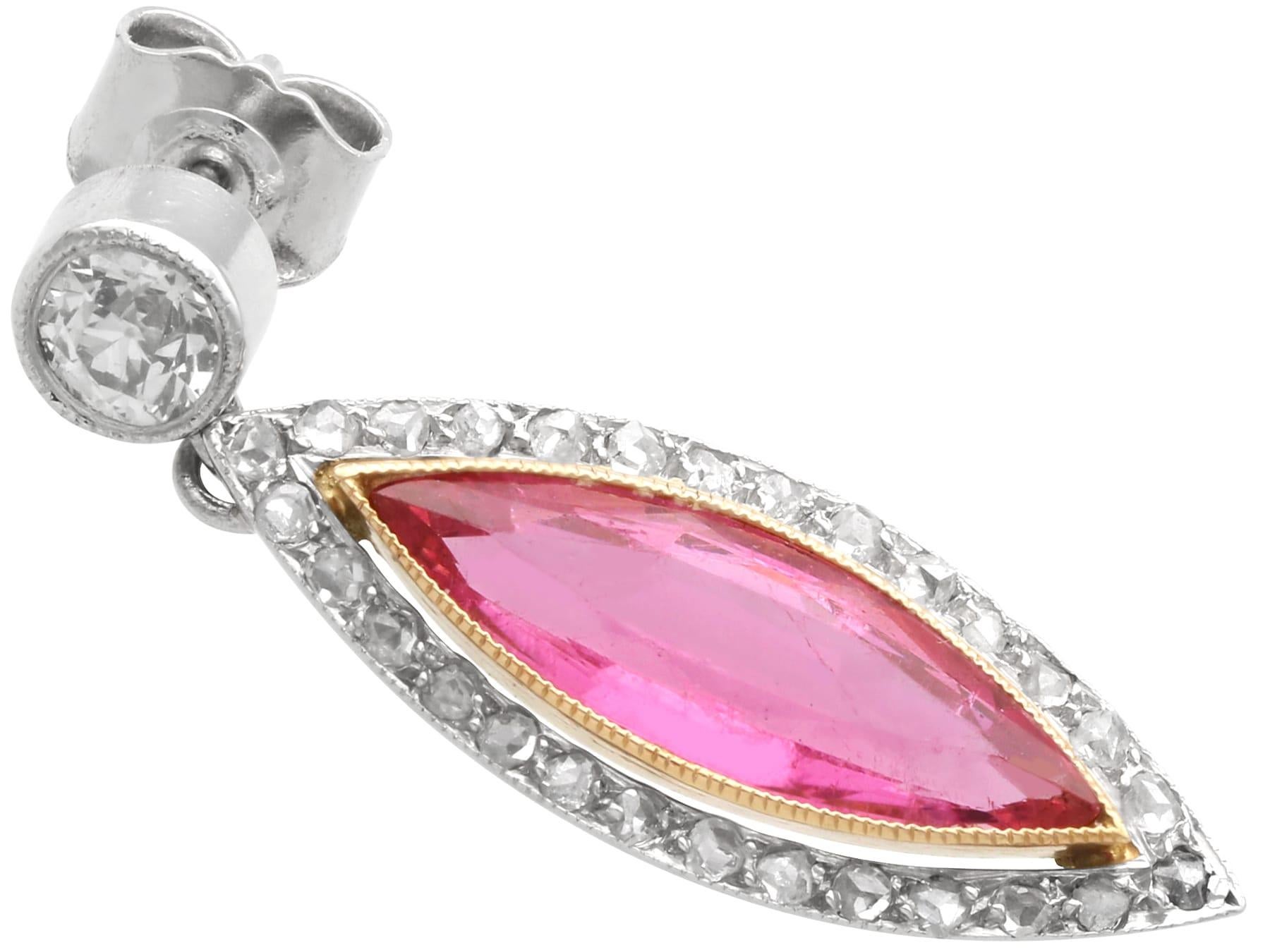 5.60 Carat Pink Tourmaline 1.10 Carat Diamond, Platinum Drop Earrings Circa 1925 für Damen oder Herren im Angebot