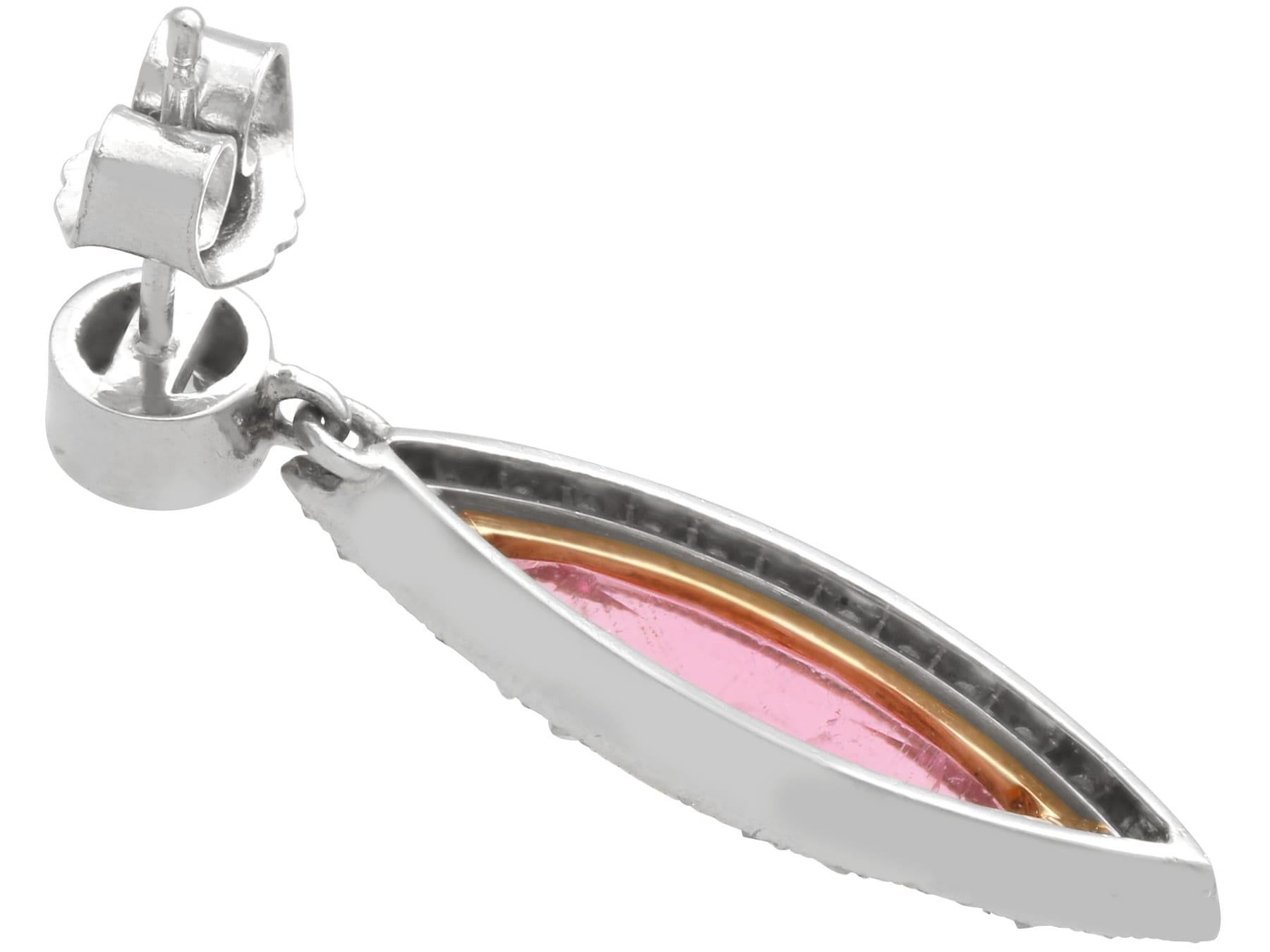 5.60 Carat Pink Tourmaline 1.10 Carat Diamond, Platinum Drop Earrings Circa 1925 im Angebot 1
