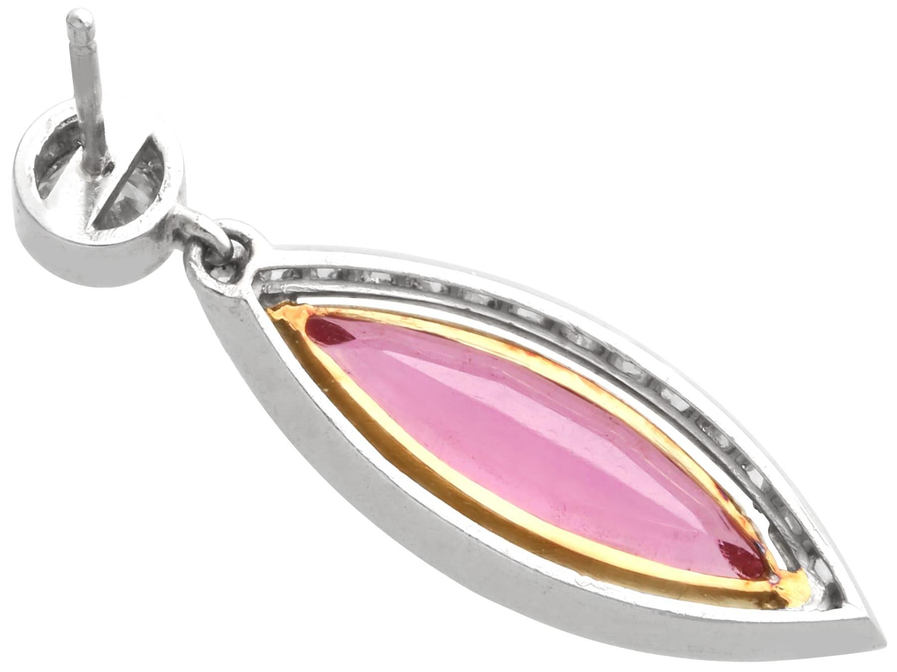 5.60 Carat Pink Tourmaline 1.10 Carat Diamond, Platinum Drop Earrings Circa 1925 im Angebot 2