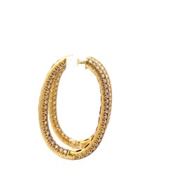 5.60 Carat Round Brilliant F VS Diamond 18 Karat Yellow Gold Hoop Earrings