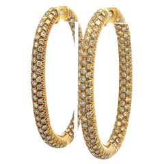 5.60 Carat Round Brilliant F VS Diamond 18 Karat Yellow Gold Hoop Earrings