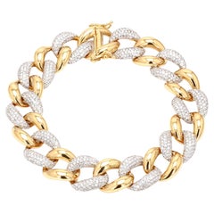 5.60 Carat SI/HI Diamond Pave Set Cuban Link Chain Bracelet 18 Karat Yellow Gold