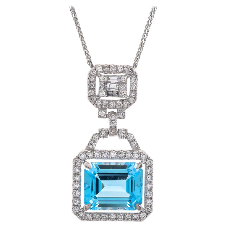5.60 Carat Sky Blue Topaz Diamond 18 Karat White Gold Pendant For Sale ...