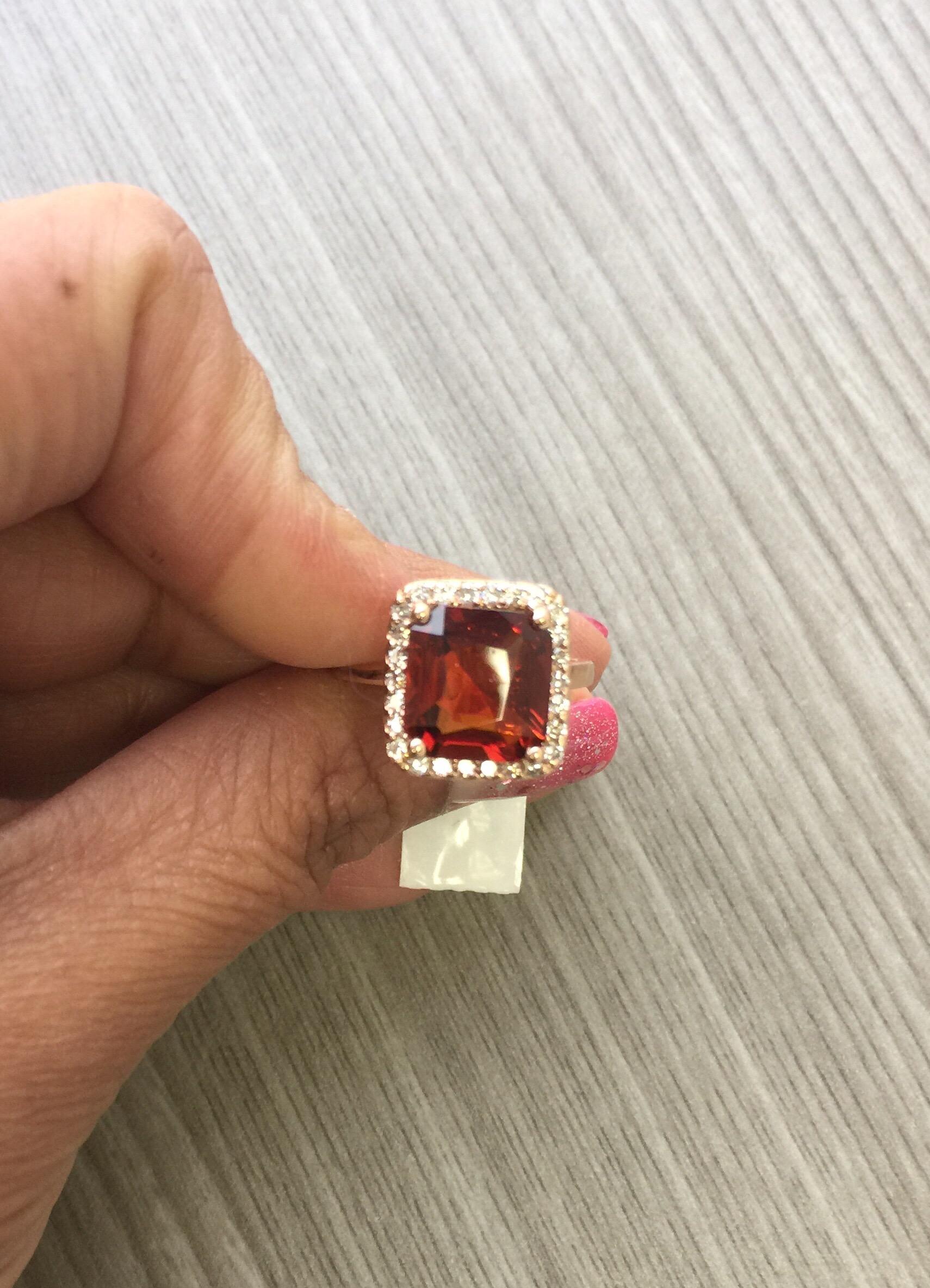 Modern 5.60 Carat Spessartine Garnet Diamond 14 Karat Rose Gold Bridal Ring