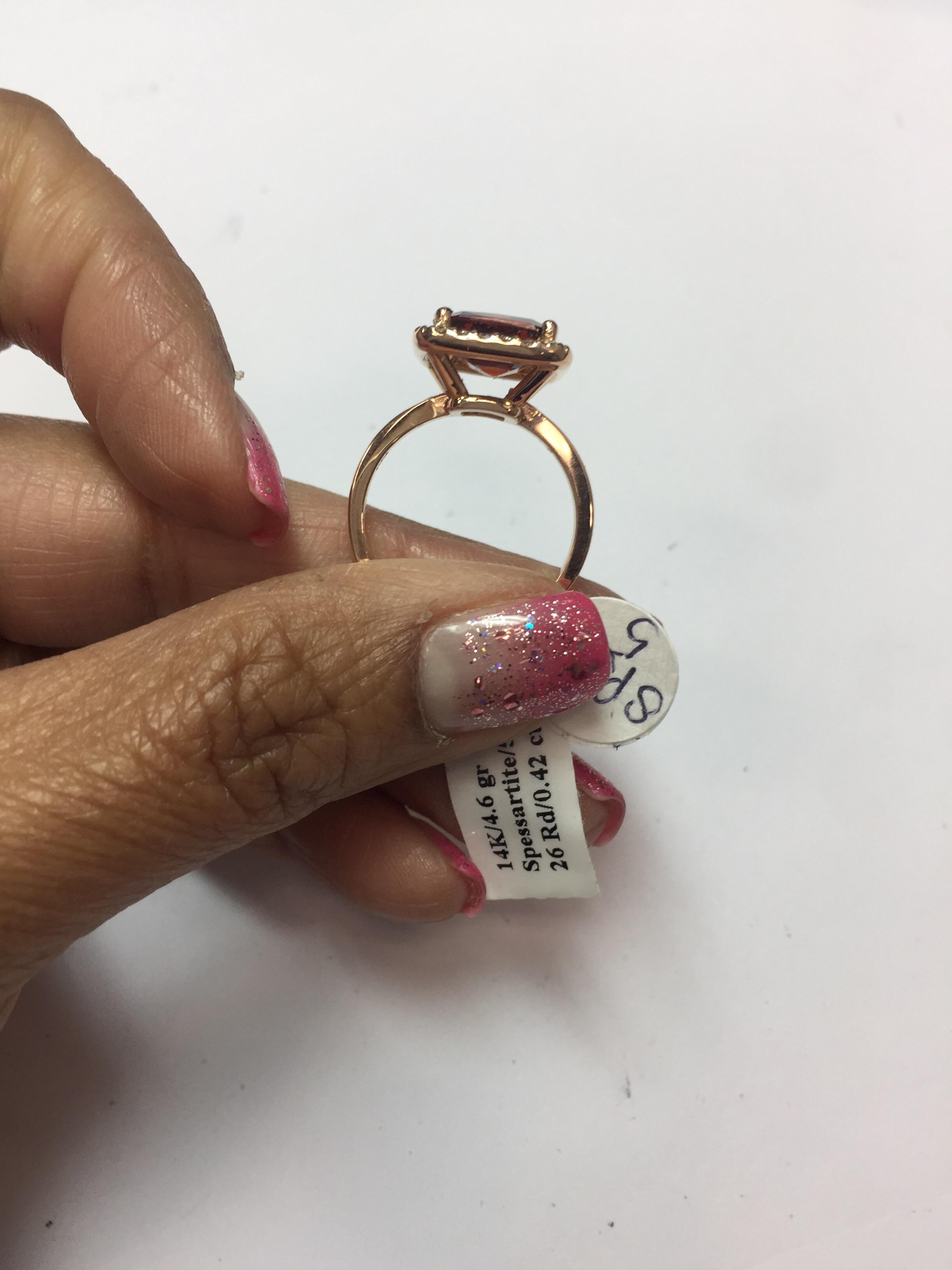 Square Cut 5.60 Carat Spessartine Garnet Diamond 14 Karat Rose Gold Bridal Ring For Sale