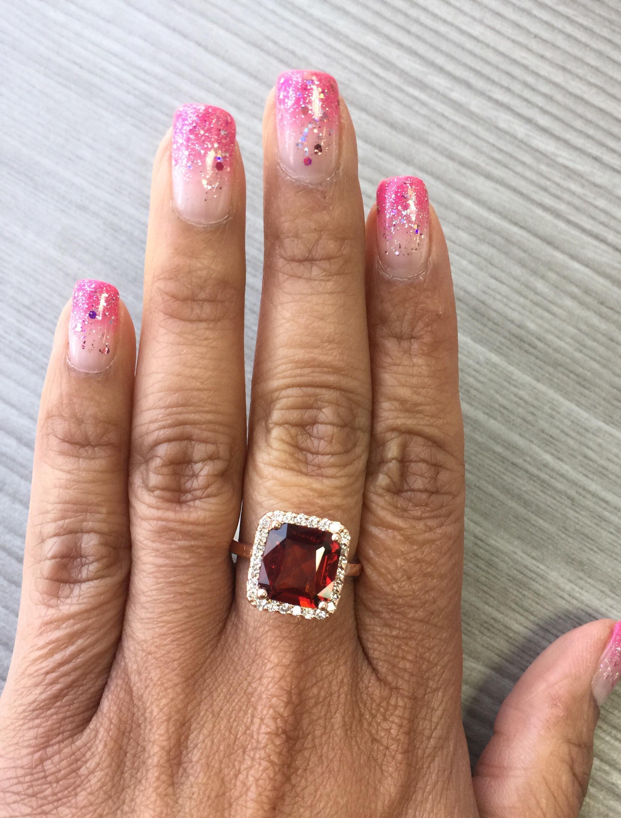 5.60 Carat Spessartine Garnet Diamond 14 Karat Rose Gold Bridal Ring In New Condition For Sale In Los Angeles, CA