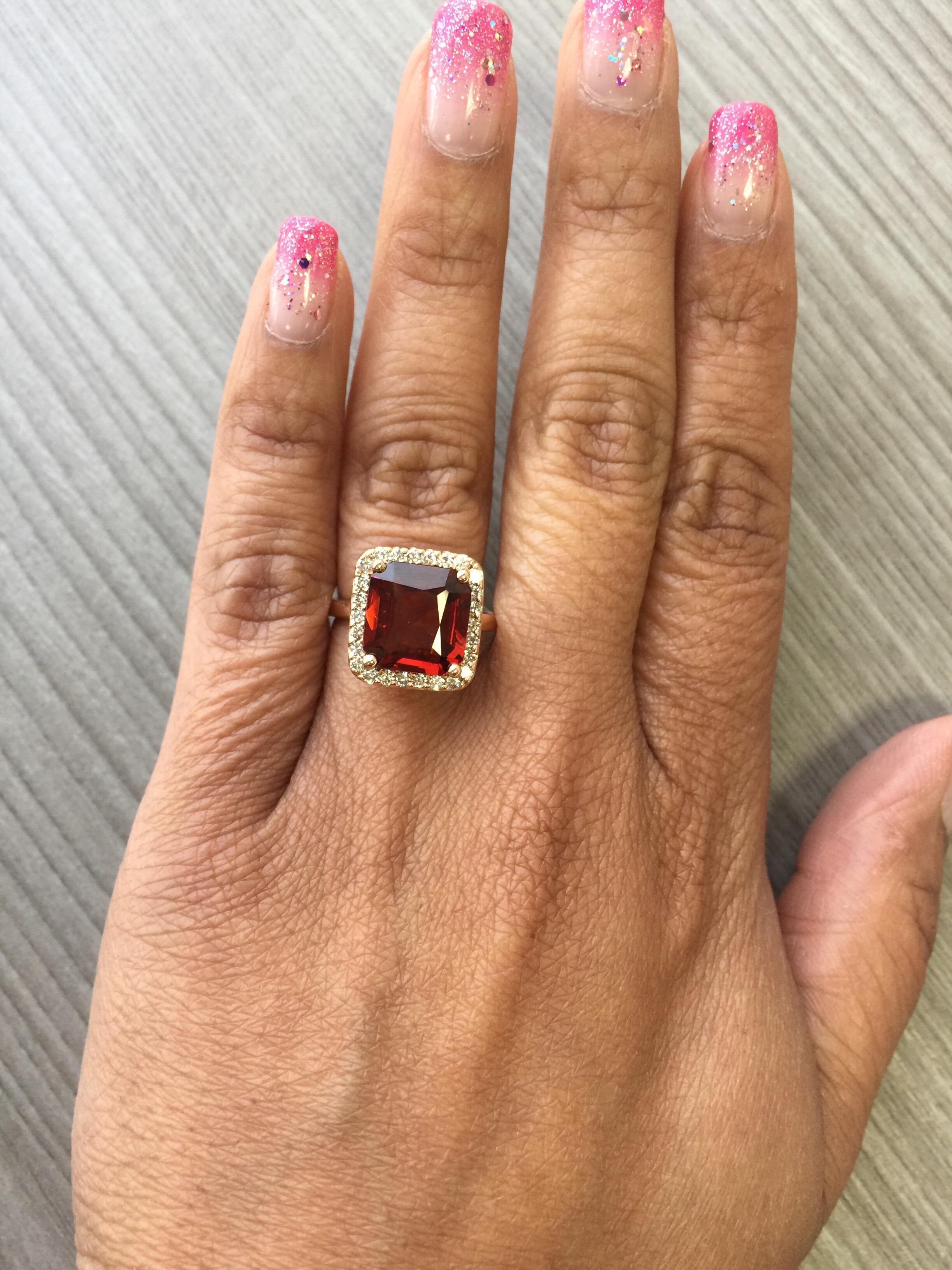 Women's 5.60 Carat Spessartine Garnet Diamond 14 Karat Rose Gold Bridal Ring For Sale