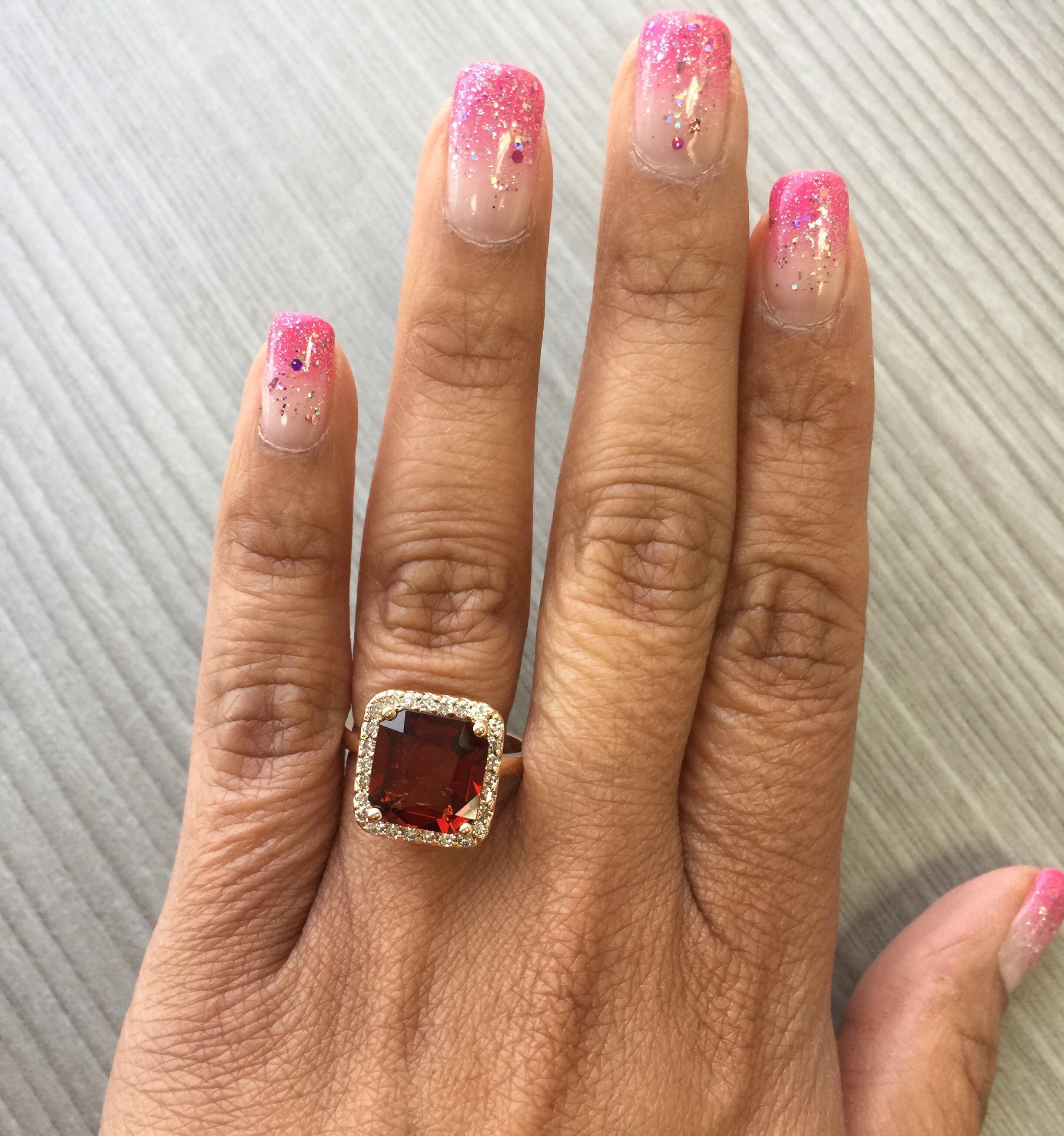 5.60 Carat Spessartine Garnet Diamond 14 Karat Rose Gold Bridal Ring For Sale 1
