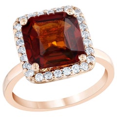 5.60 Carat Spessartine Garnet Diamond 14 Karat Rose Gold Bridal Ring