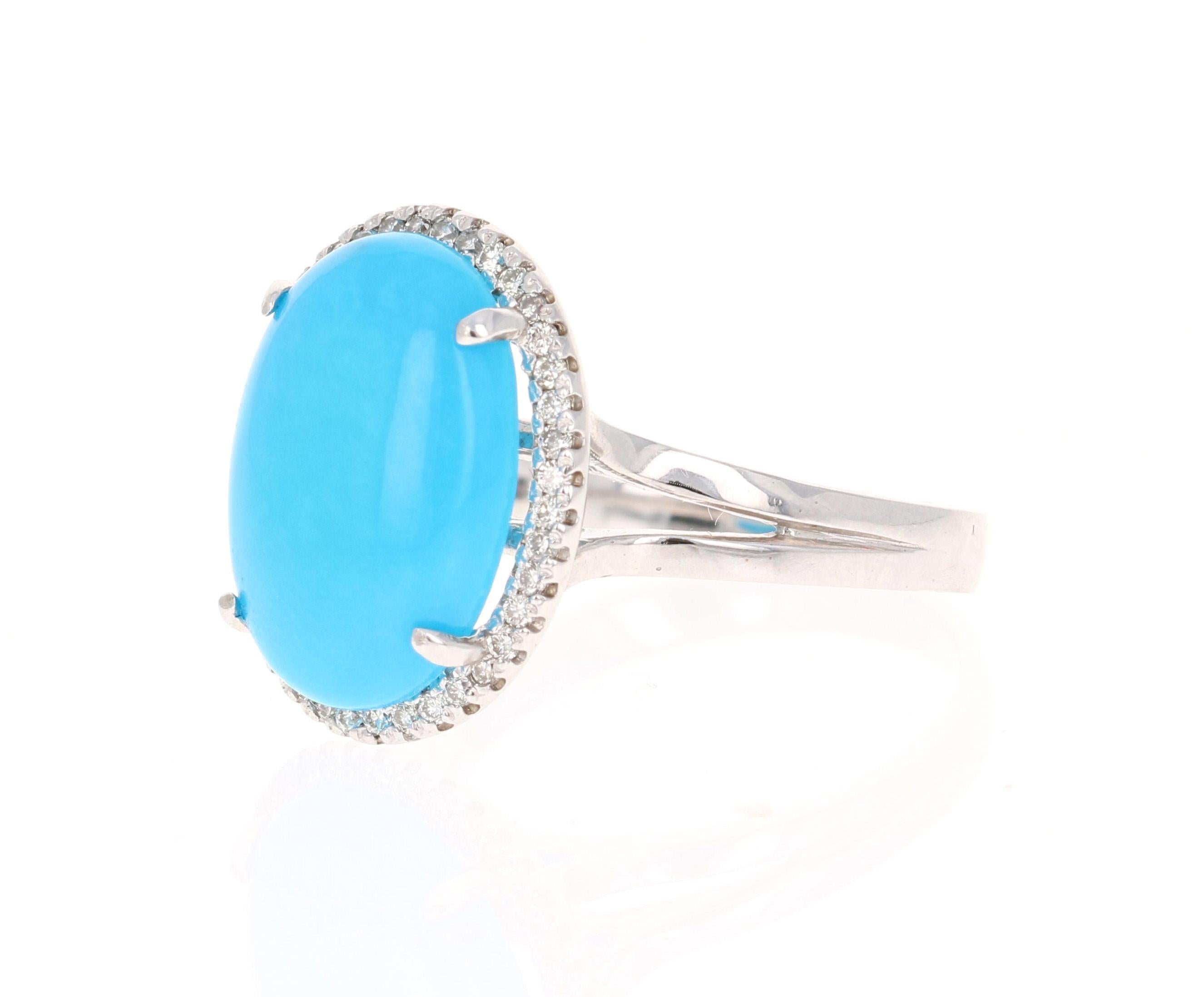 Contemporary 5.60 Carat Turquoise Diamond 14 Karat White Gold Cocktail Ring For Sale