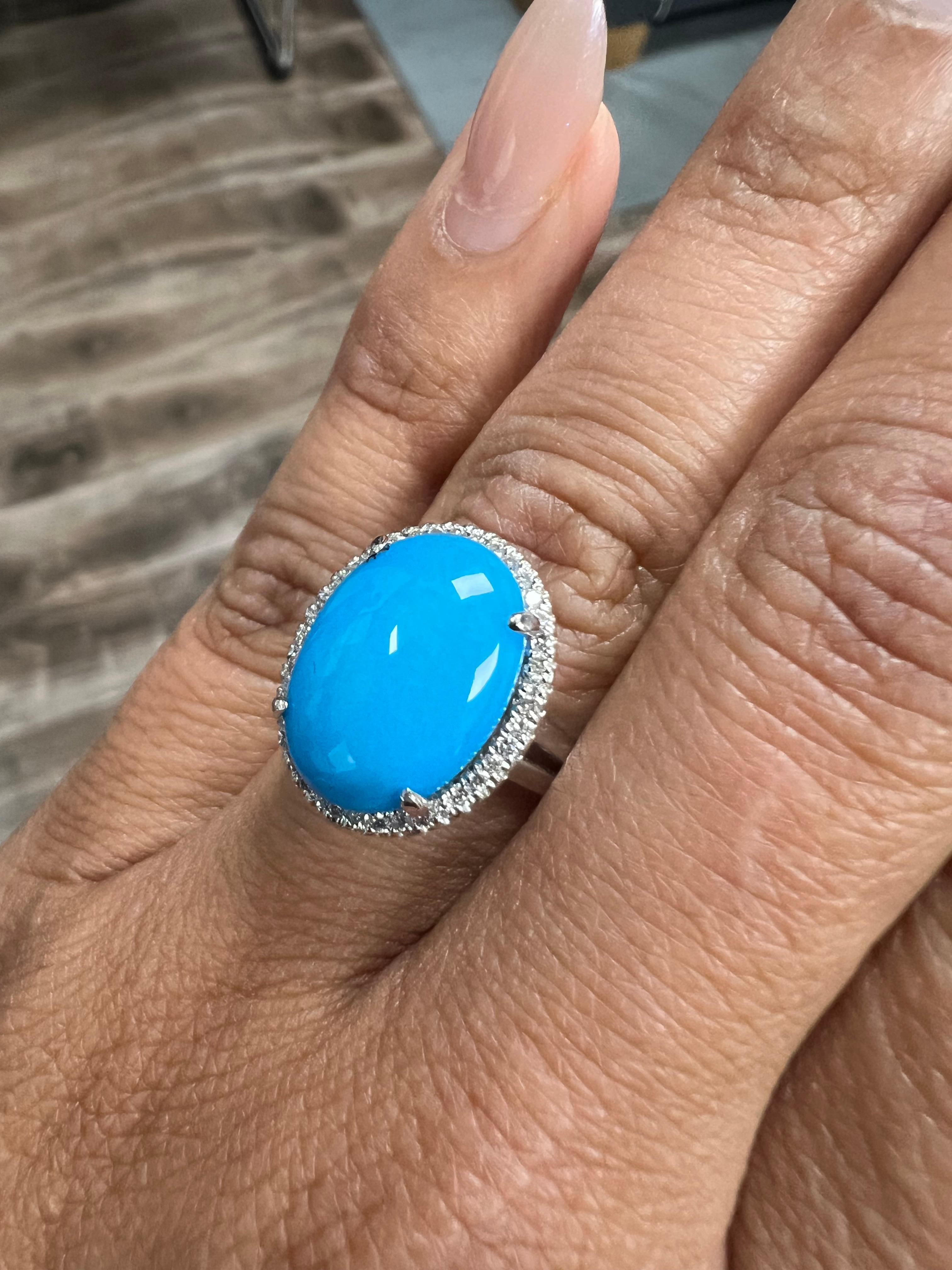 5.60 Carat Turquoise Diamond 14 Karat White Gold Cocktail Ring In New Condition For Sale In Los Angeles, CA