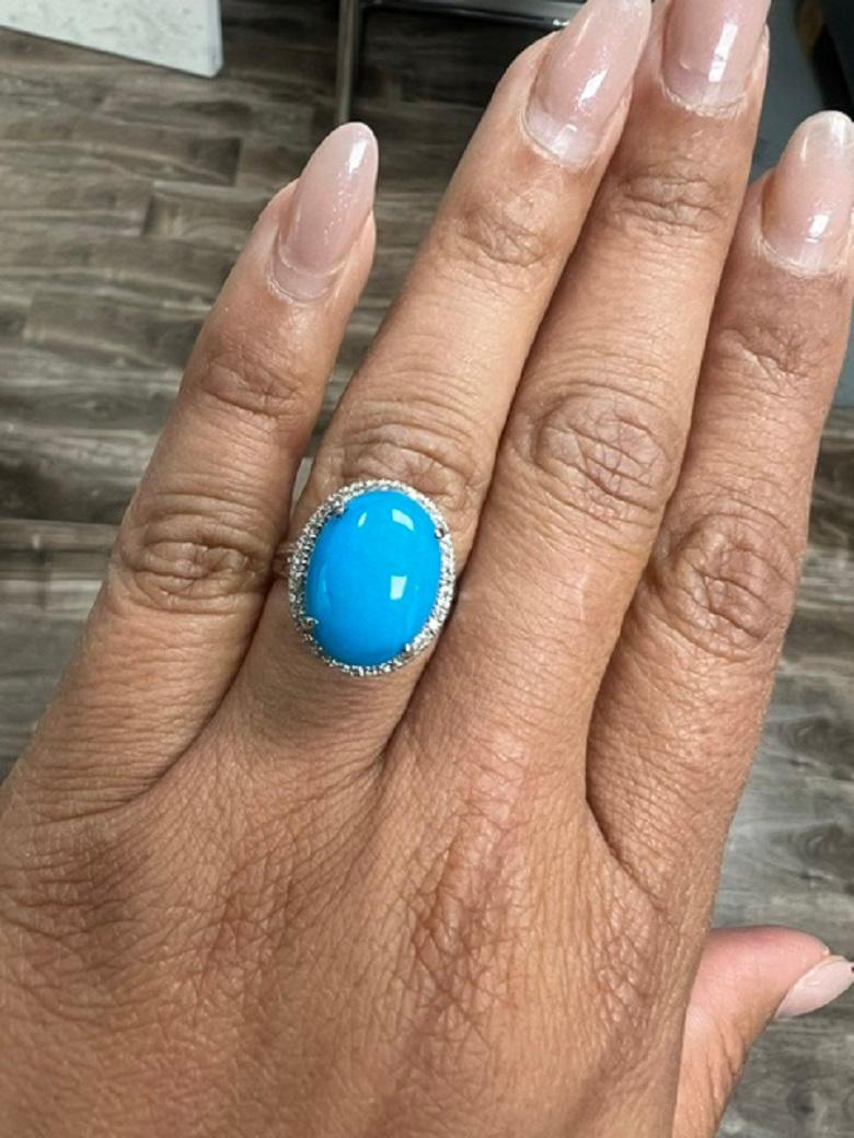 5.60 Carat Turquoise Diamond 14 Karat White Gold Cocktail Ring For Sale 1