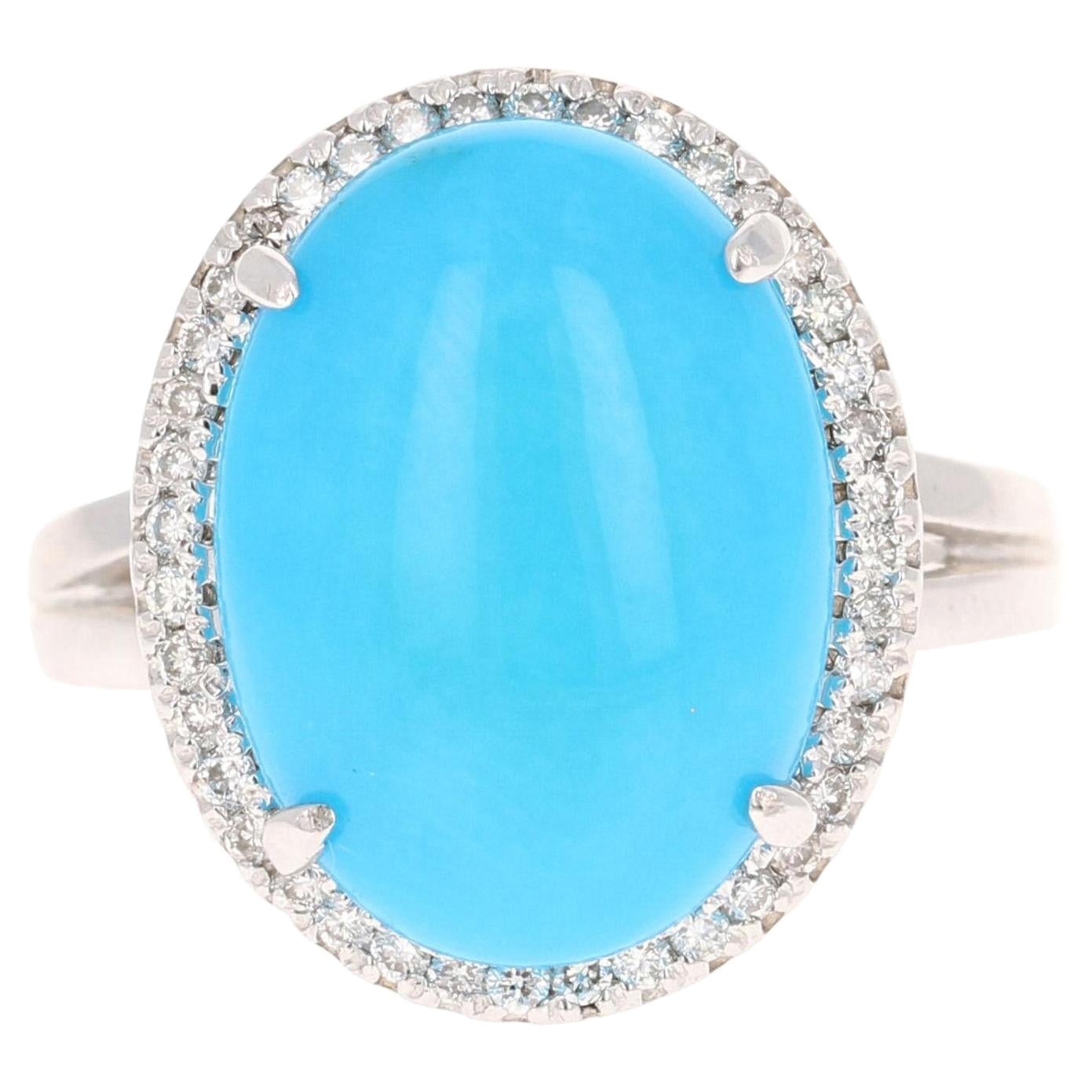 5,60 Karat Türkis Diamant 14 Karat Weißgold Cocktail Ring