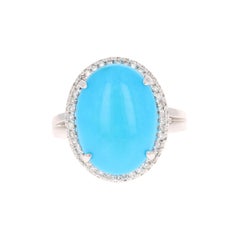 5.60 Carat Turquoise Diamond 14 Karat White Gold Cocktail Ring
