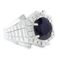 5.60 Carat Natural Diamond and Blue Sapphire 18K Solid Yellow Gold Men's Ring