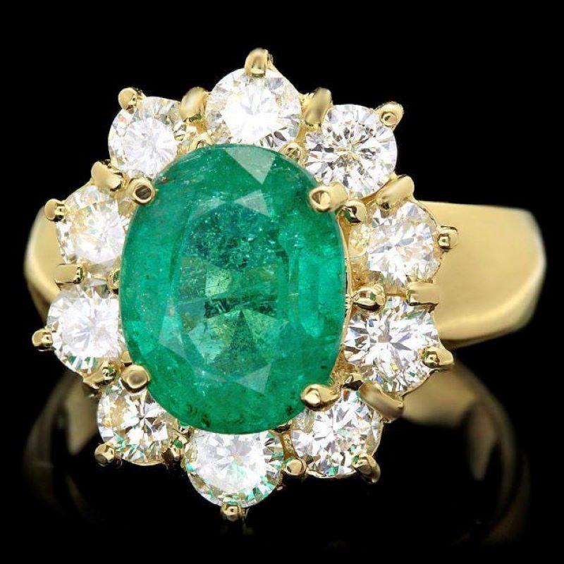 5.60 Carats Natural Emerald and Diamond 14K Solid Yellow Gold Ring

Total Natural Green Emerald Weight is: Approx. 3.90 Carats 

Emerald Measures: Approx. 11.00 x 8.00mm

Natural Round Diamonds Weight: Approx. 1.70 Carats (color G-H / Clarity