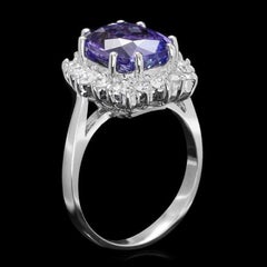 Bague en or blanc massif 14 carats avec tanzanite naturelle de 5,60 carats et diamants